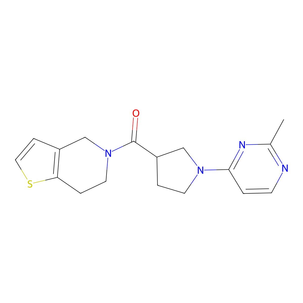 2-methyl-4-(3-{4H,5H,6H,7H-thieno[3,2-c]pyridine-5-carbonyl}pyrrolidin-1-yl)pyrimidine molecular structure, CAS 3054573-12-2
