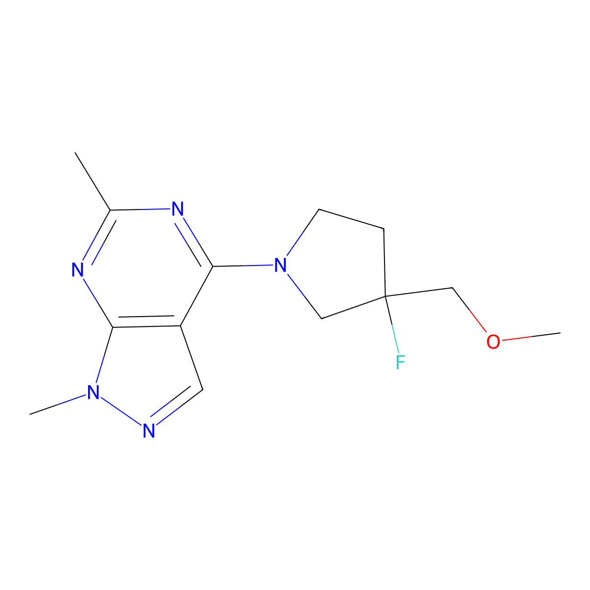 1-{1,6-dimethyl-1H-pyrazolo[3,4-d]pyrimidin-4-yl}-3-fluoro-3-(methoxymethyl)pyrrolidine molecular structure, CAS 3054573-13-3
