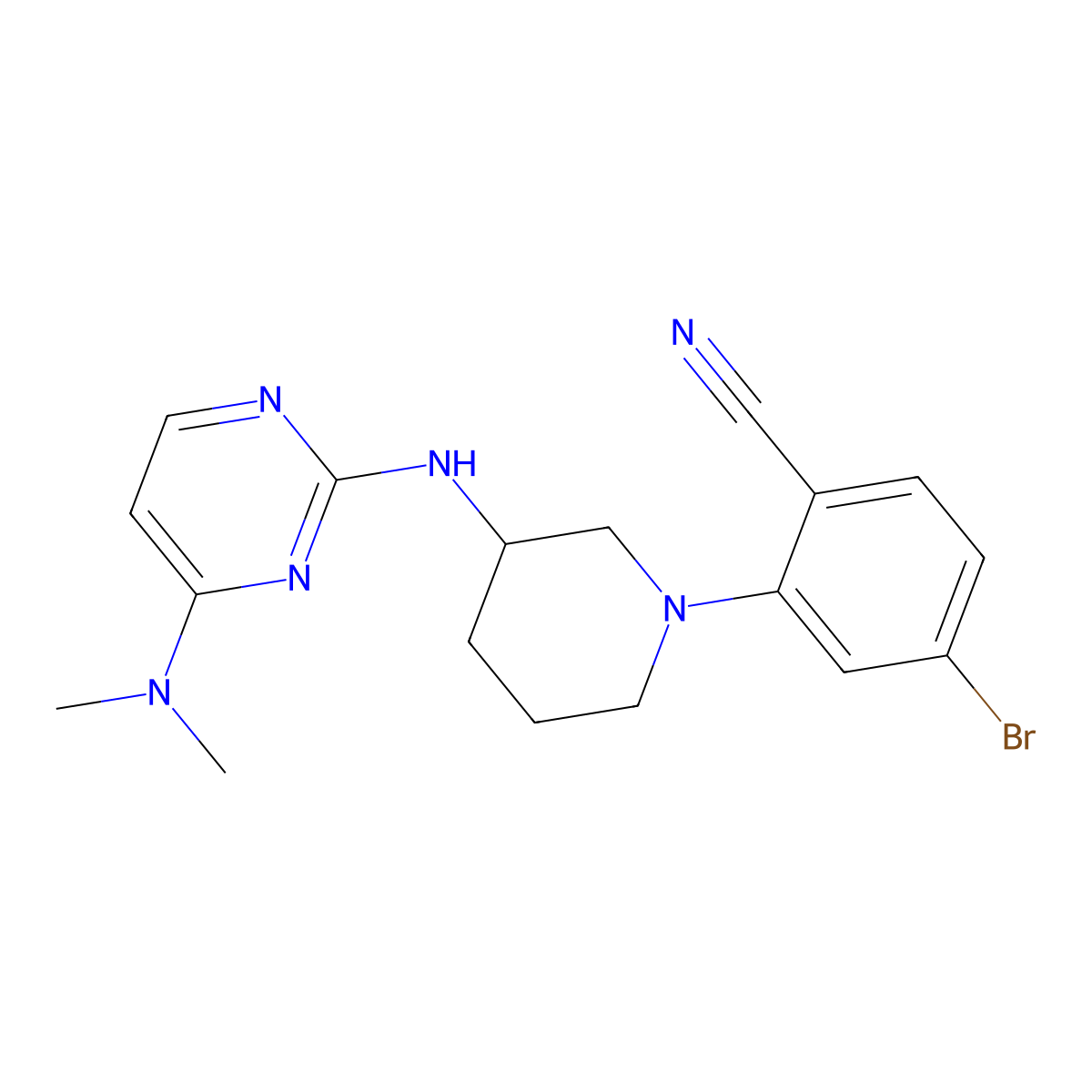 4-Bromo-2-(3-{[4-(dimethylamino)pyrimidin-2-yl]amino}piperidin-1-yl)benzonitrile molecular structure, CAS 3054573-18-8