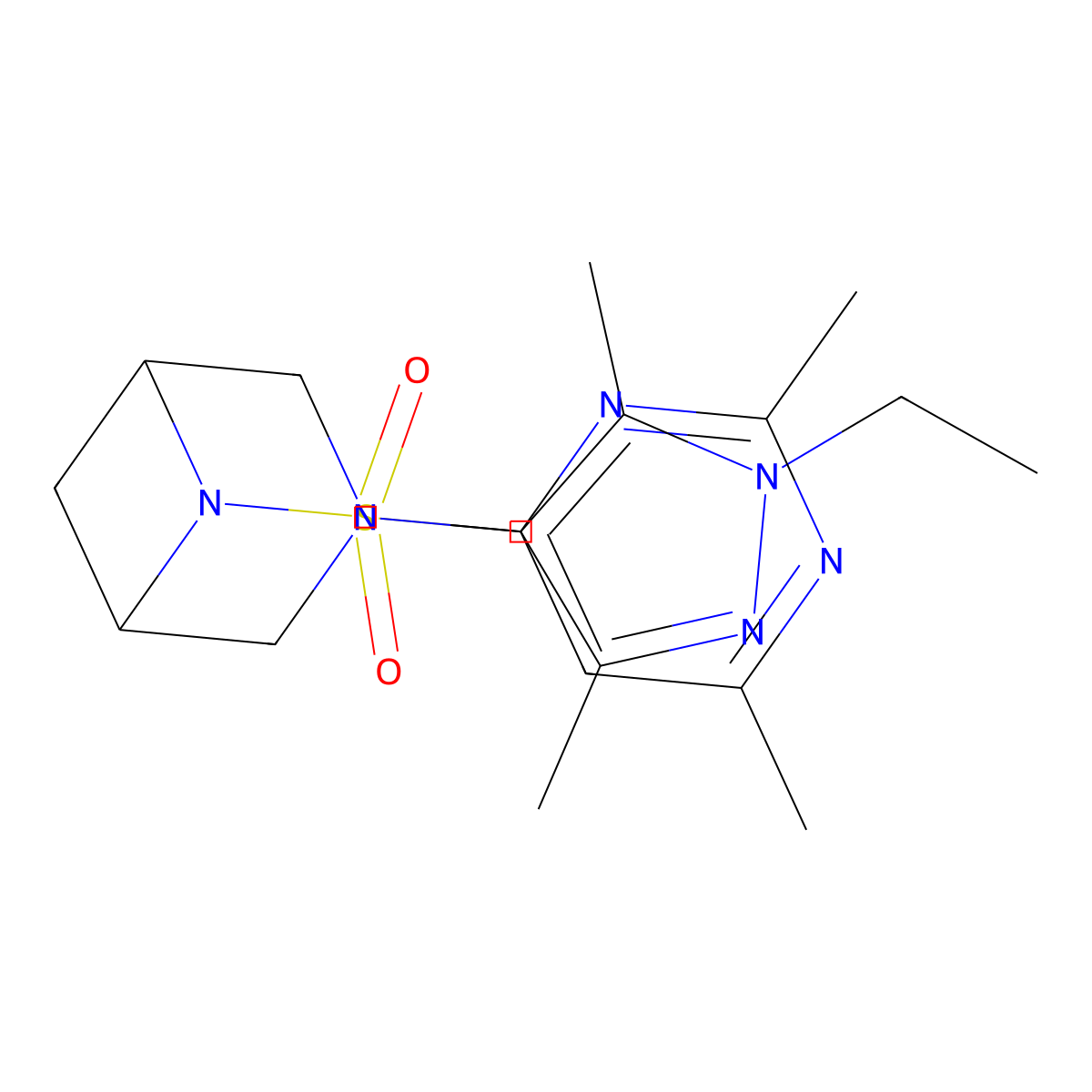 3-(2,6-dimethylpyrimidin-4-yl)-6-[(1-ethyl-3,5-dimethyl-1H-pyrazol-4-yl)sulfonyl]-3,6-diazabicyclo[3.1.1]heptane molecular structure, CAS 3054573-20-2
