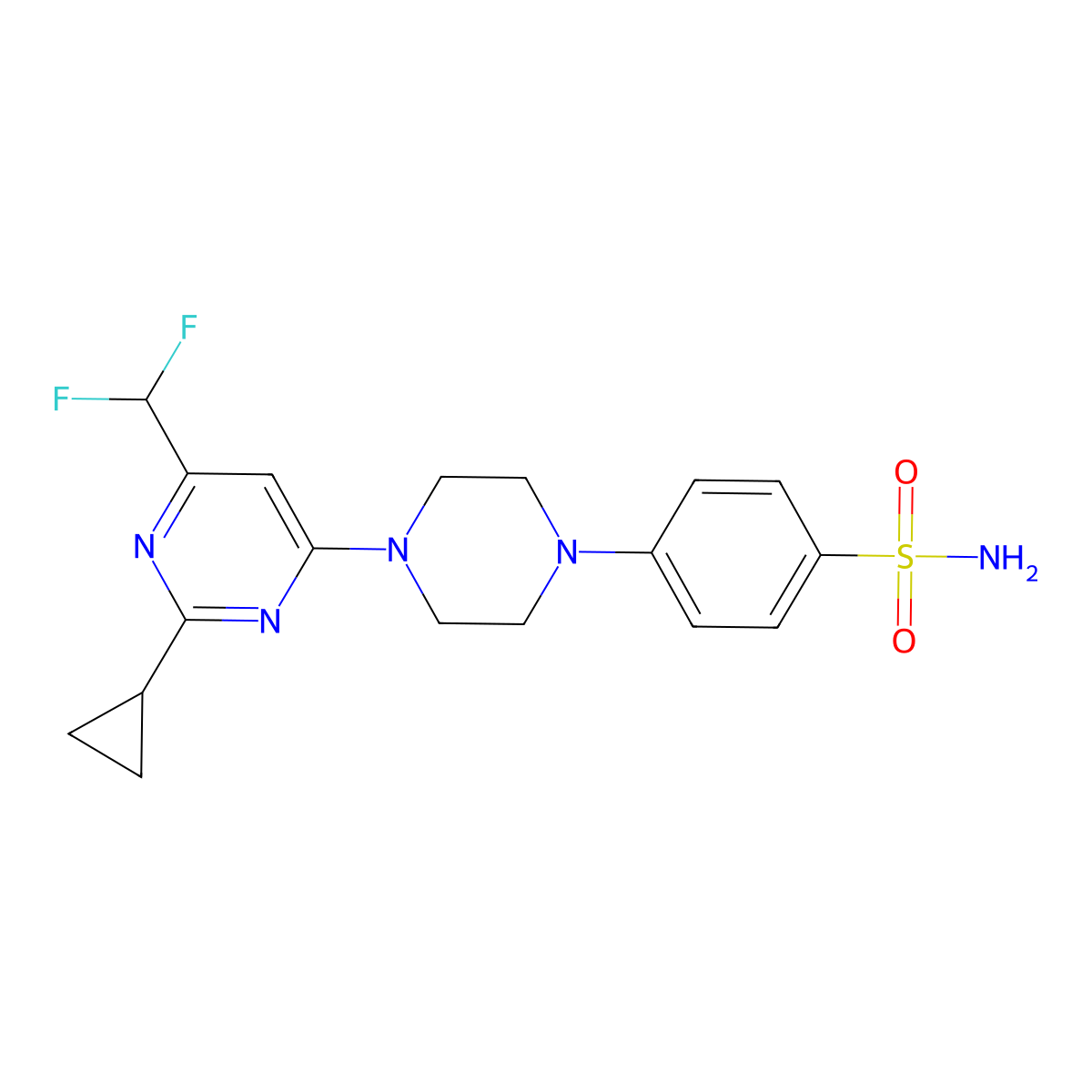 4-{4-[2-Cyclopropyl-6-(difluoromethyl)pyrimidin-4-yl]piperazin-1-yl}benzene-1-sulfonamide molecular structure, CAS 3054573-23-5