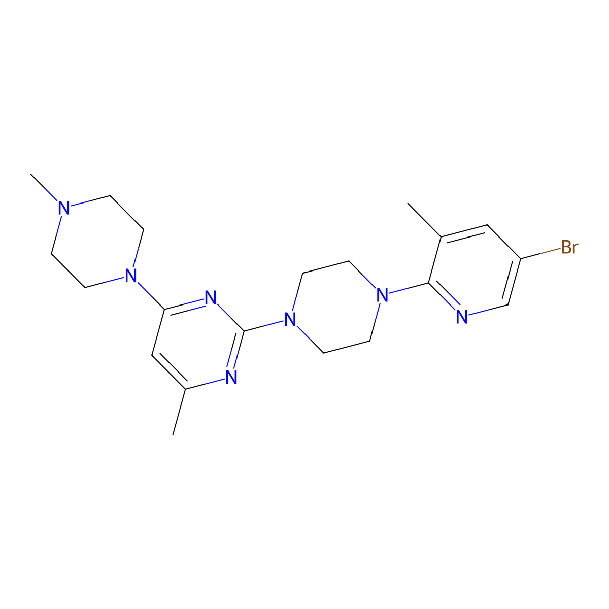 2-[4-(5-Bromo-3-methylpyridin-2-yl)piperazin-1-yl]-4-methyl-6-(4-methylpiperazin-1-yl)pyrimidine molecular structure, CAS 3054573-24-6
