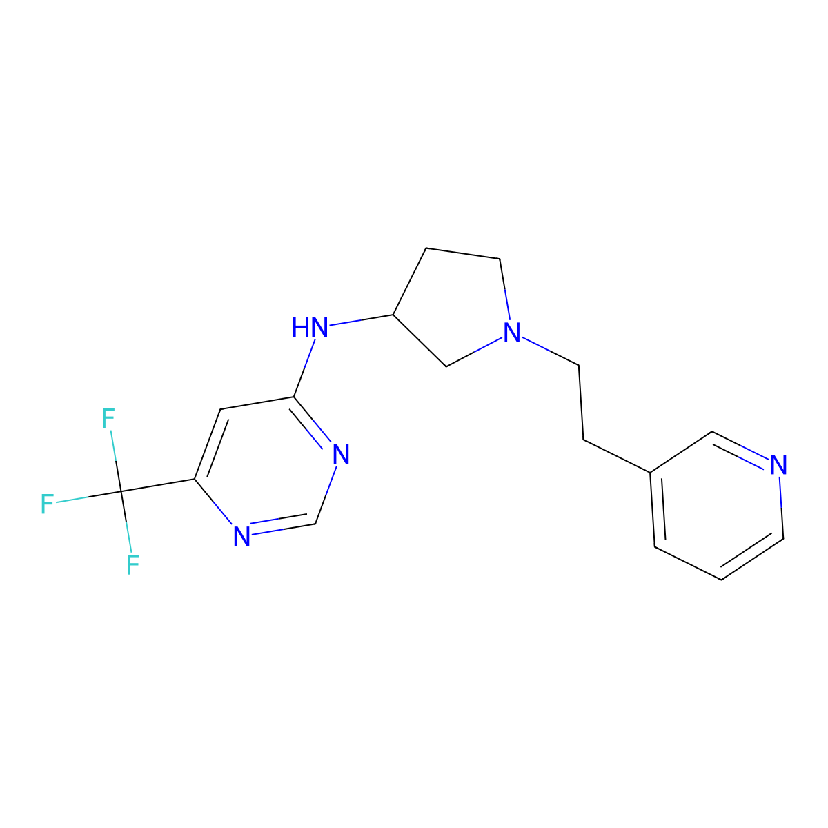 N-{1-[2-(pyridin-3-yl)ethyl]pyrrolidin-3-yl}-6-(trifluoromethyl)pyrimidin-4-amine molecular structure, CAS 3054573-25-7
