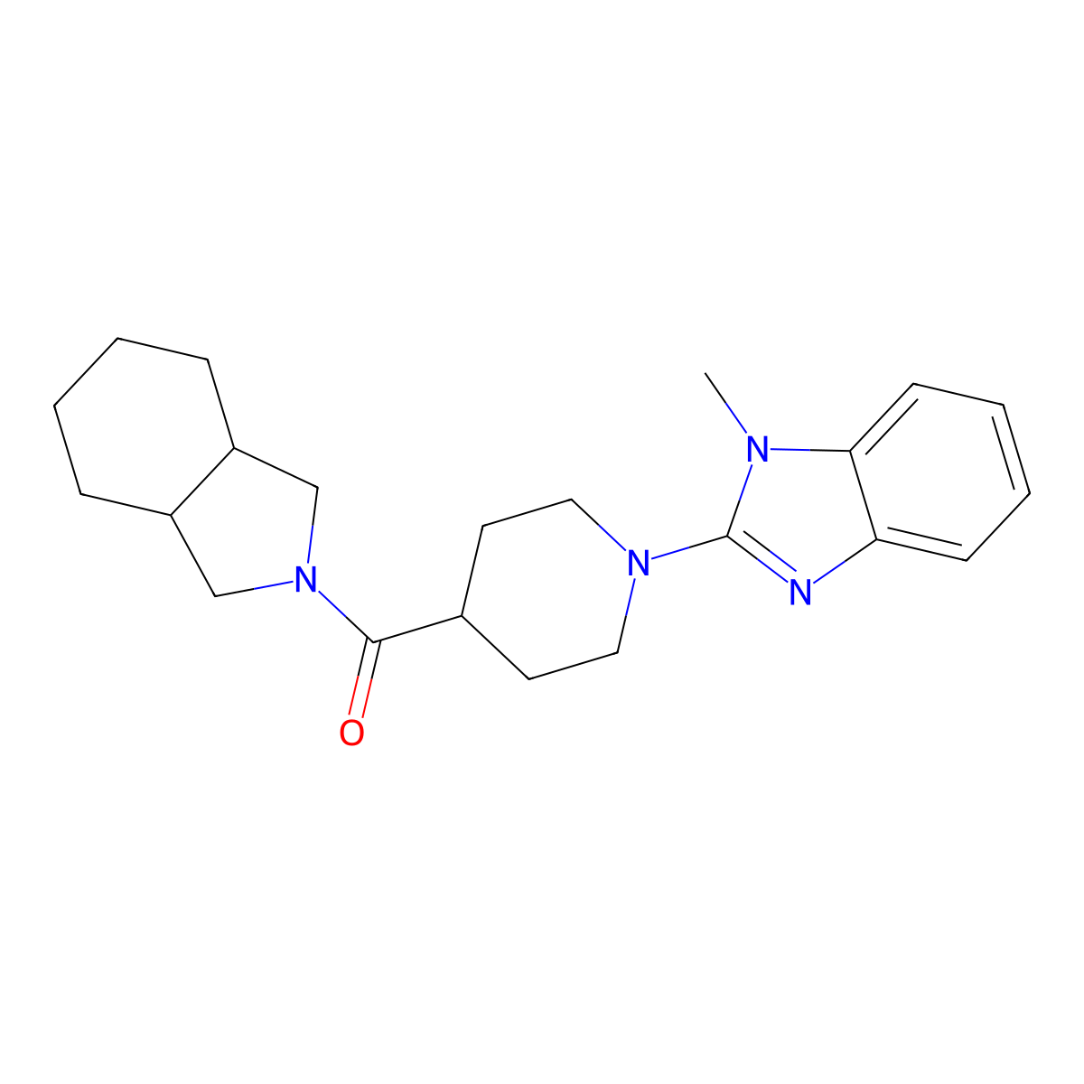 1-methyl-2-[4-(octahydro-1H-isoindole-2-carbonyl)piperidin-1-yl]-1H-1,3-benzodiazole molecular structure, CAS 3054573-28-0