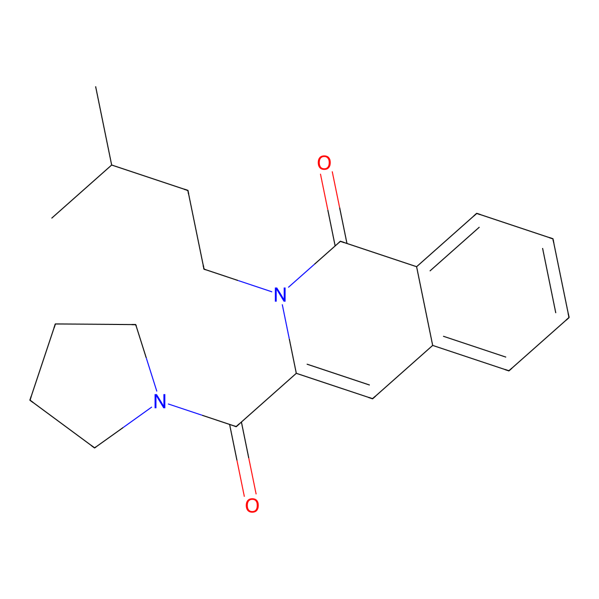 2-(3-Methylbutyl)-3-(pyrrolidine-1-carbonyl)-1,2-dihydroisoquinolin-1-one molecular structure, CAS 3054573-31-5