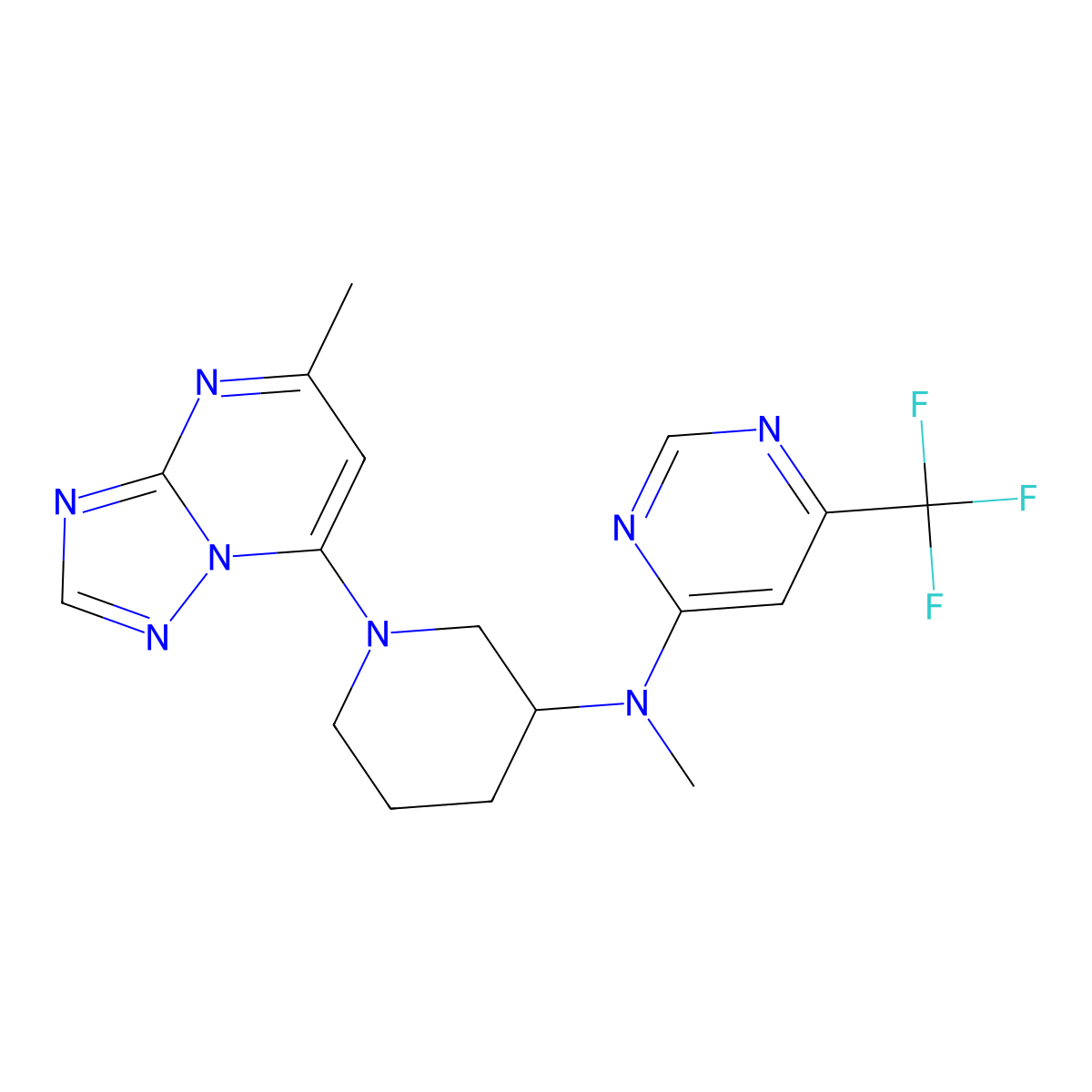 N-methyl-N-(1-{5-methyl-[1,2,4]triazolo[1,5-a]pyrimidin-7-yl}piperidin-3-yl)-6-(trifluoromethyl)pyrimidin-4-amine molecular structure, CAS 3054573-33-7
