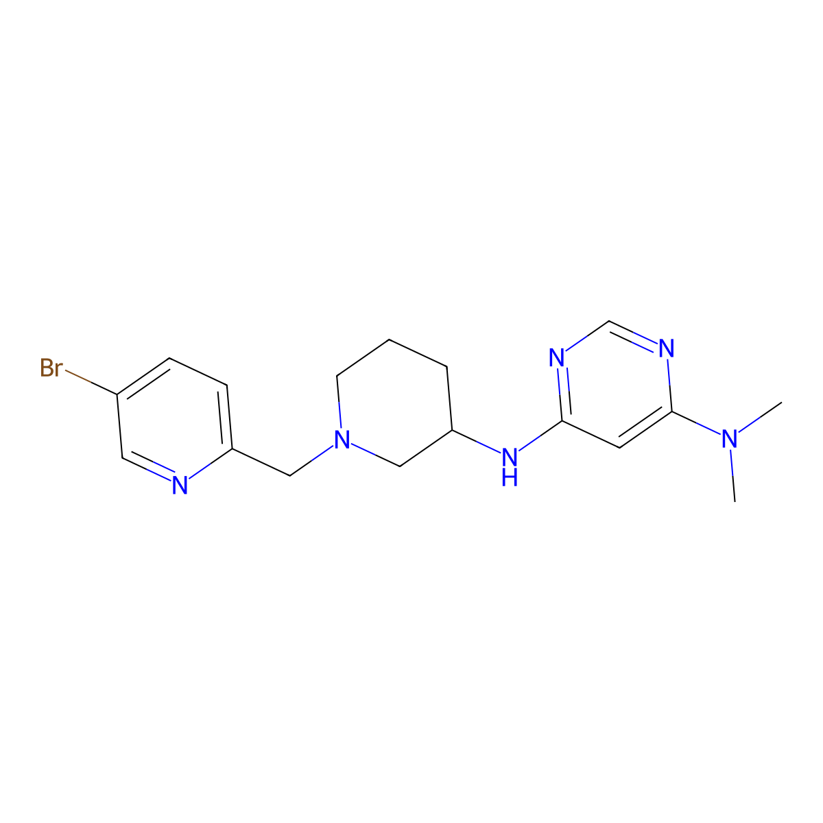 N6-{1-[(5-bromopyridin-2-yl)methyl]piperidin-3-yl}-N4,N4-dimethylpyrimidine-4,6-diamine molecular structure, CAS 3054573-35-9