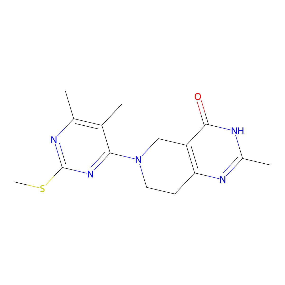 6-[5,6-dimethyl-2-(methylsulfanyl)pyrimidin-4-yl]-2-methyl-3H,4H,5H,6H,7H,8H-pyrido[4,3-d]pyrimidin-4-one molecular structure, CAS 3054573-36-0