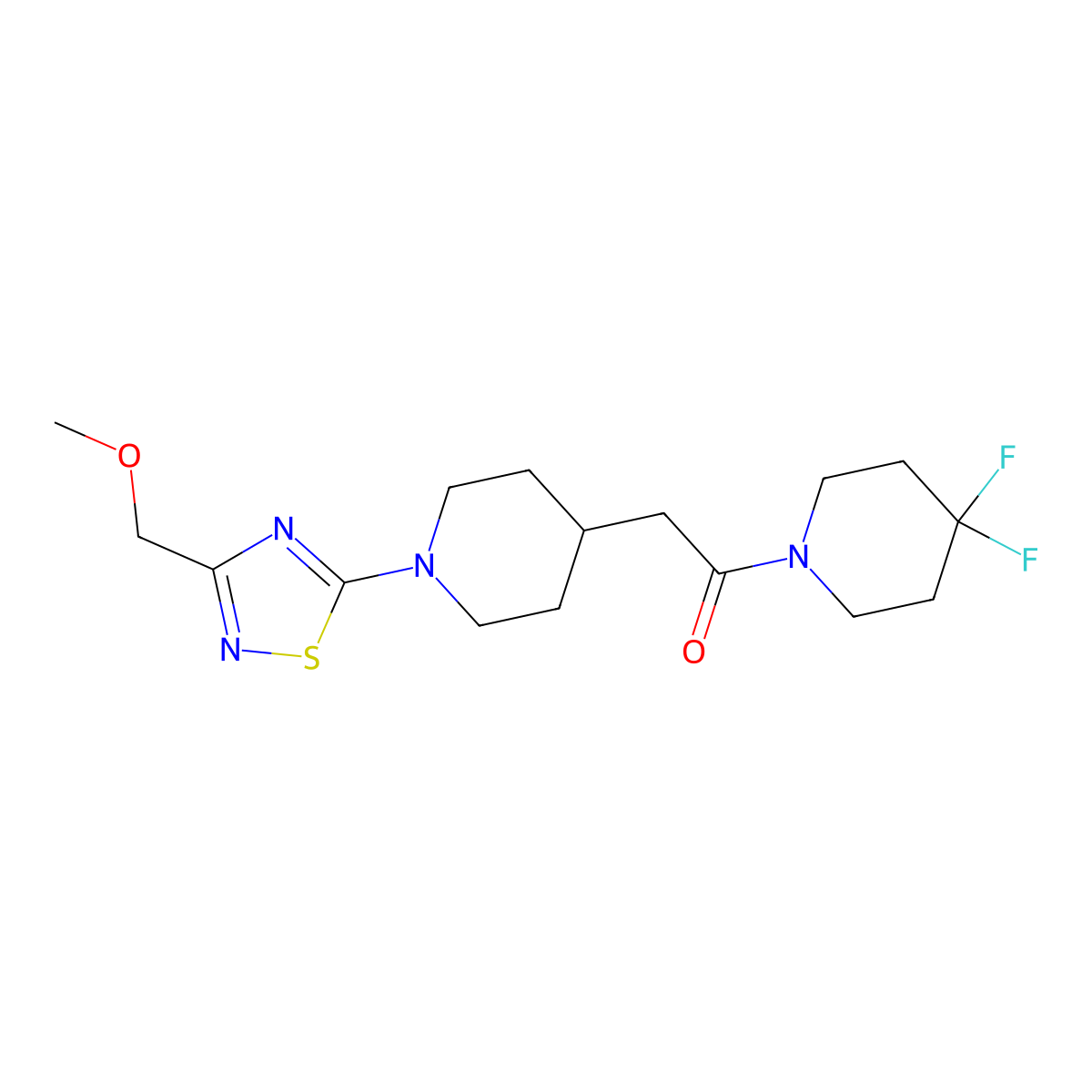 1-(4,4-Difluoropiperidin-1-yl)-2-{1-[3-(methoxymethyl)-1,2,4-thiadiazol-5-yl]piperidin-4-yl}ethan-1-one molecular structure, CAS 3054573-43-9