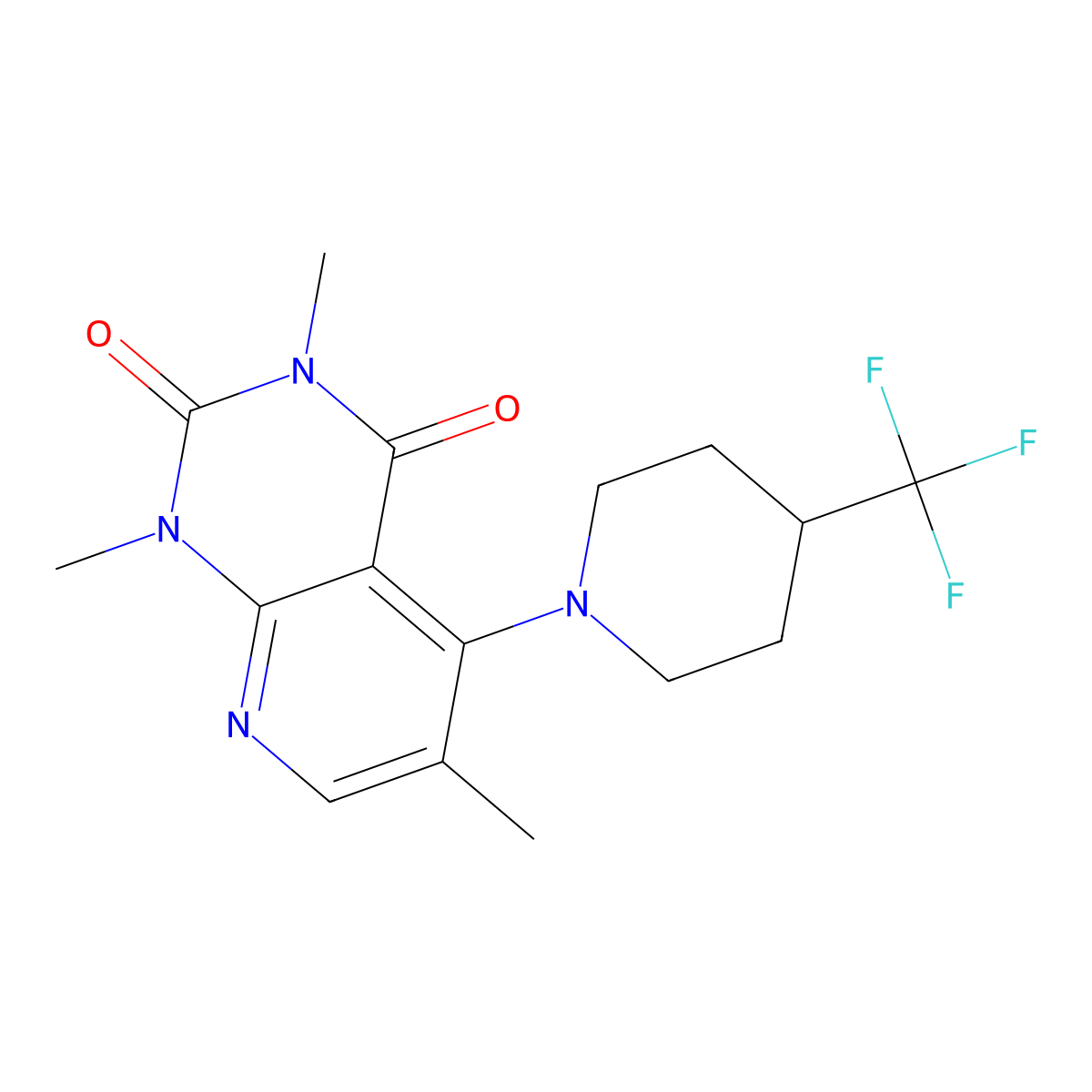 1,3,6-trimethyl-5-[4-(trifluoromethyl)piperidin-1-yl]-1H,2H,3H,4H-pyrido[2,3-d]pyrimidine-2,4-dione molecular structure, CAS 3054573-46-2