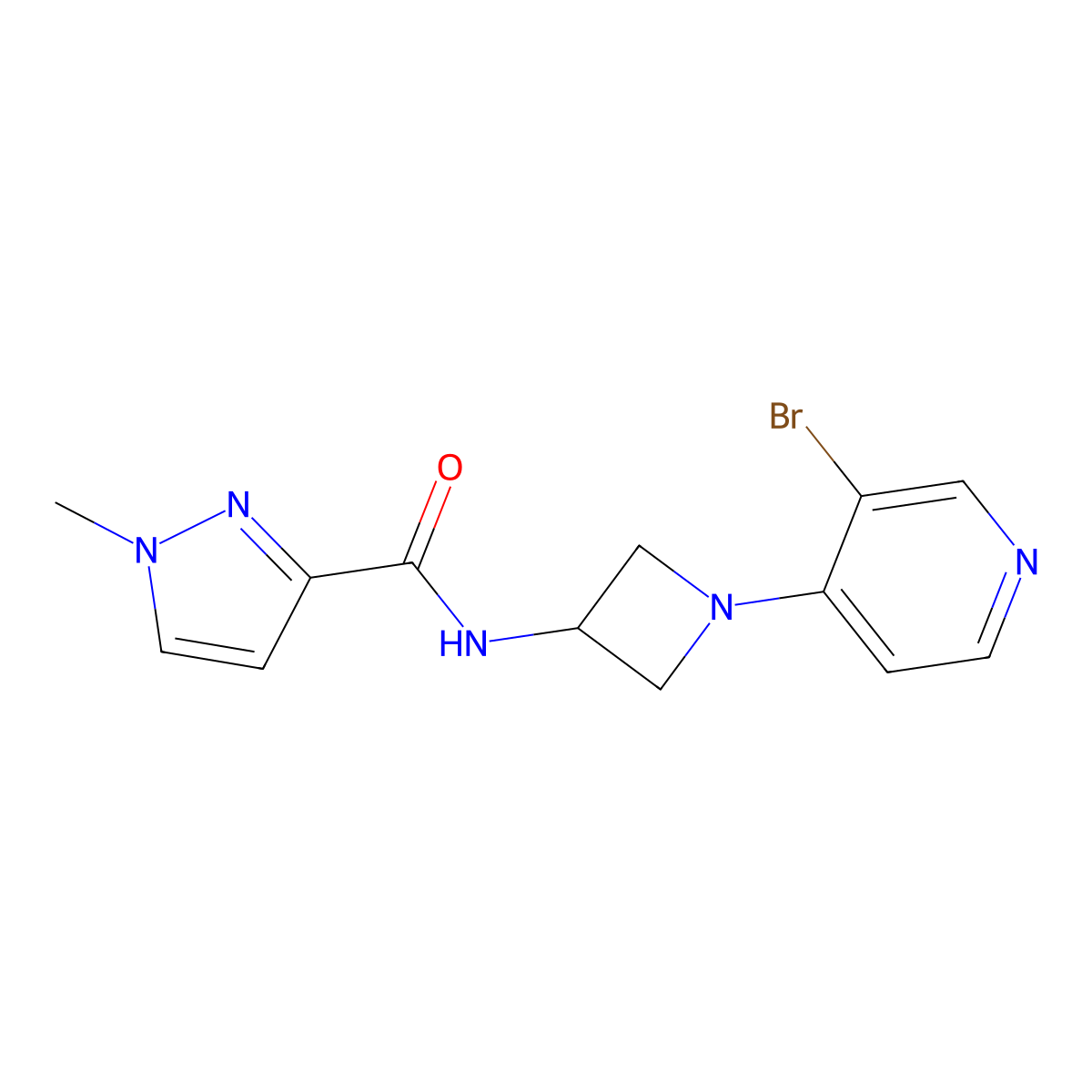 N-[1-(3-bromopyridin-4-yl)azetidin-3-yl]-1-methyl-1H-pyrazole-3-carboxamide molecular structure, CAS 3054573-47-3