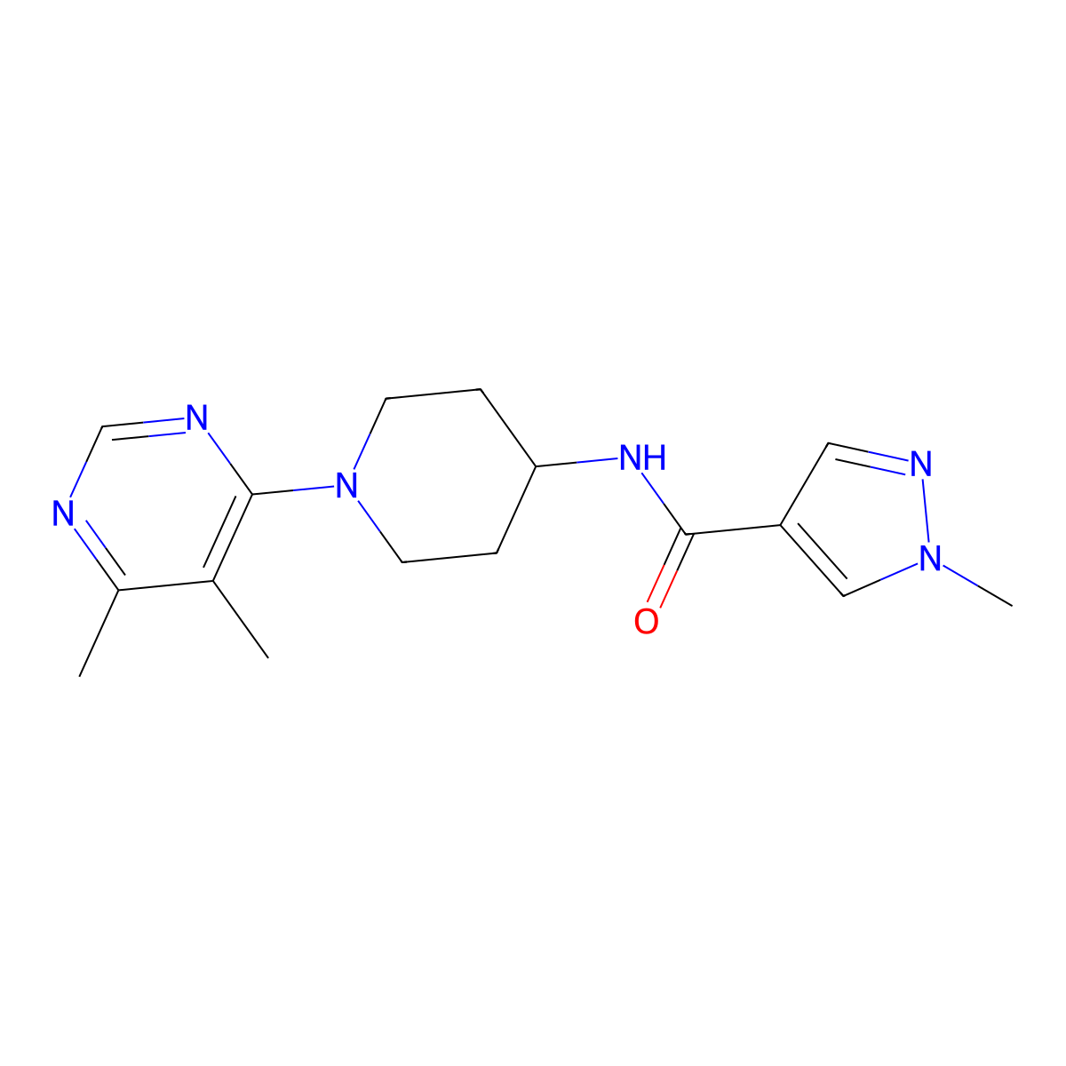 N-[1-(5,6-dimethylpyrimidin-4-yl)piperidin-4-yl]-1-methyl-1H-pyrazole-4-carboxamide molecular structure, CAS 3054573-52-0