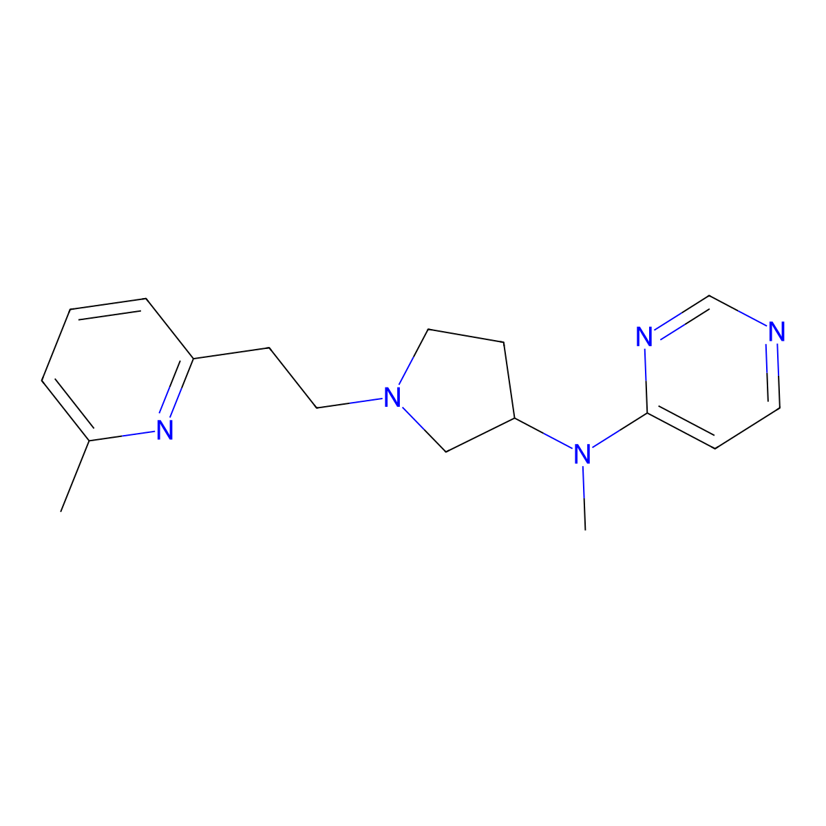 N-methyl-N-{1-[2-(6-methylpyridin-2-yl)ethyl]pyrrolidin-3-yl}pyrimidin-4-amine molecular structure, CAS 3054573-53-1