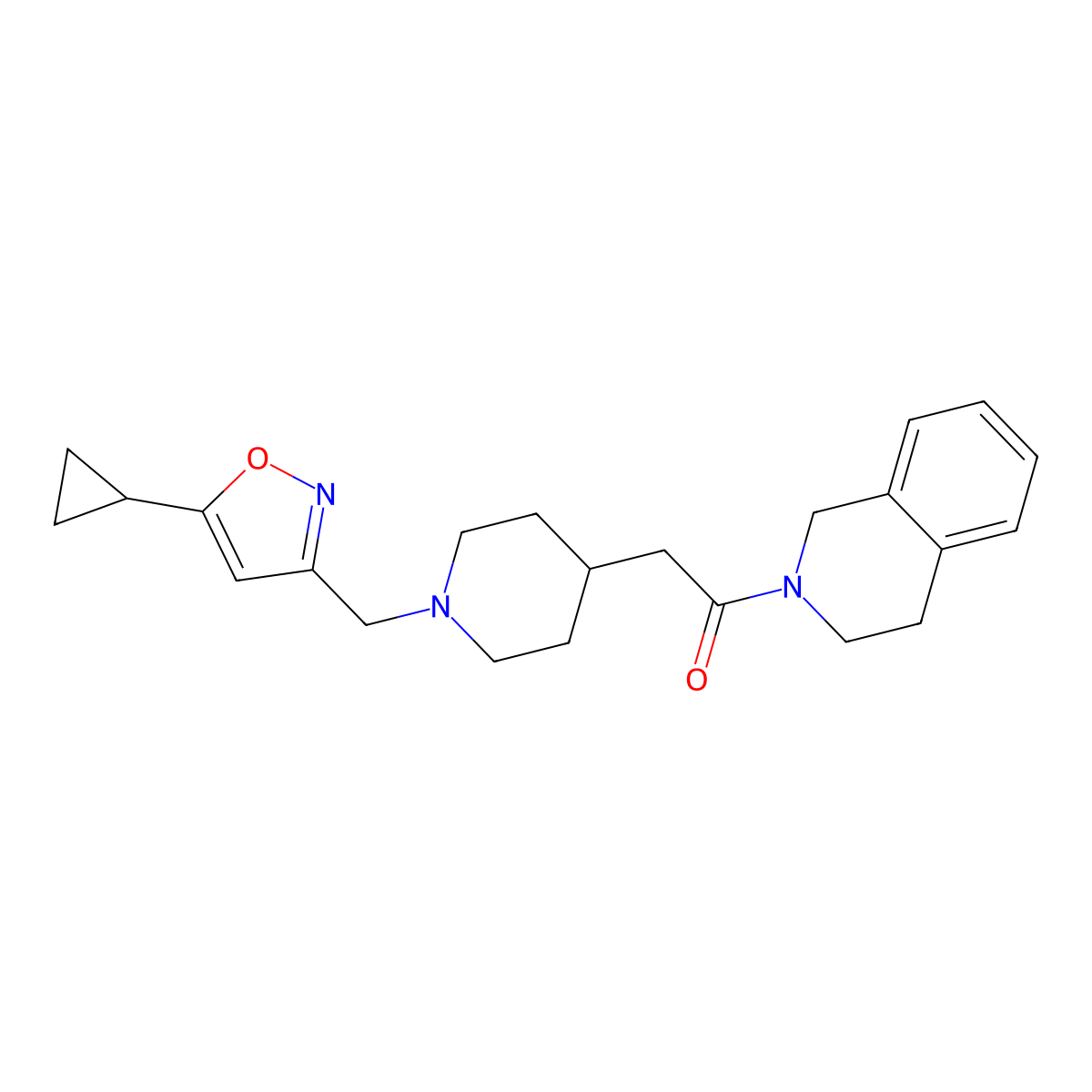 2-{1-[(5-Cyclopropyl-1,2-oxazol-3-yl)methyl]piperidin-4-yl}-1-(1,2,3,4-tetrahydroisoquinolin-2-yl)ethan-1-one molecular structure, CAS 3054573-59-7