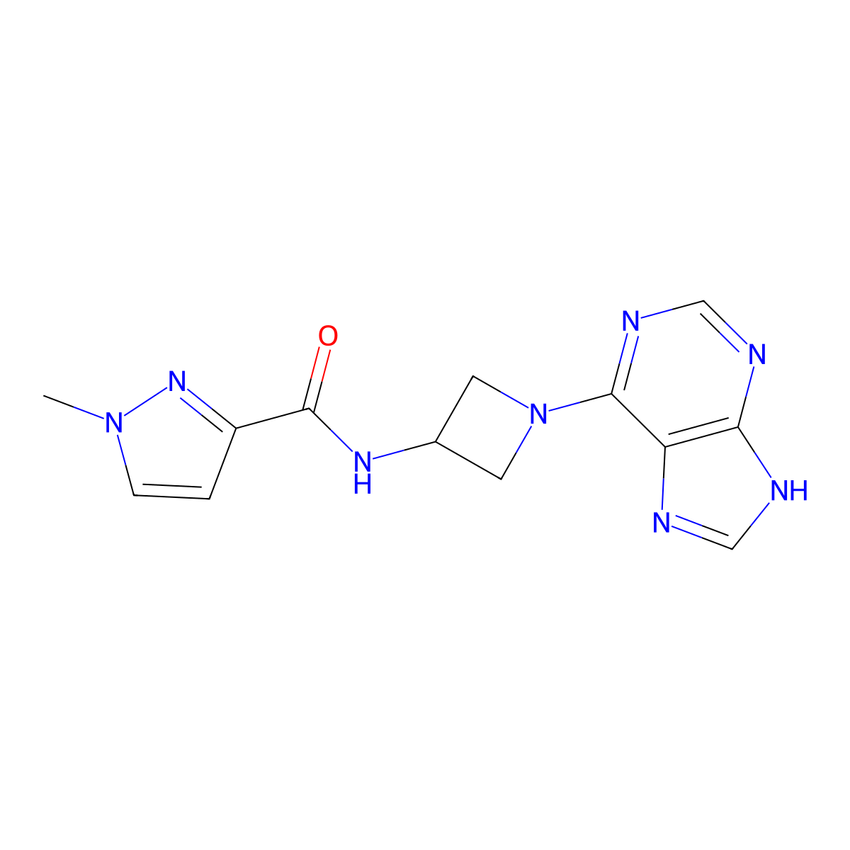 1-methyl-N-[1-(9H-purin-6-yl)azetidin-3-yl]-1H-pyrazole-3-carboxamide molecular structure, CAS 3054573-65-5