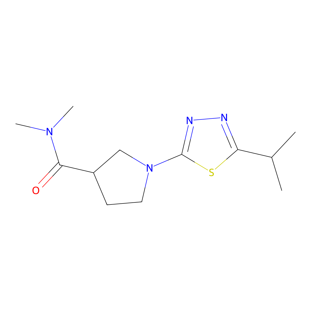 N,N-dimethyl-1-[5-(propan-2-yl)-1,3,4-thiadiazol-2-yl]pyrrolidine-3-carboxamide molecular structure, CAS 3054573-66-6