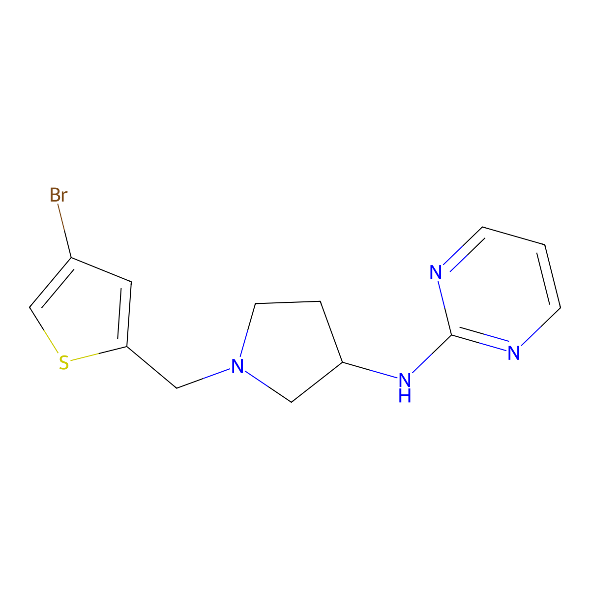 N-{1-[(4-bromothiophen-2-yl)methyl]pyrrolidin-3-yl}pyrimidin-2-amine molecular structure, CAS 3054573-67-7