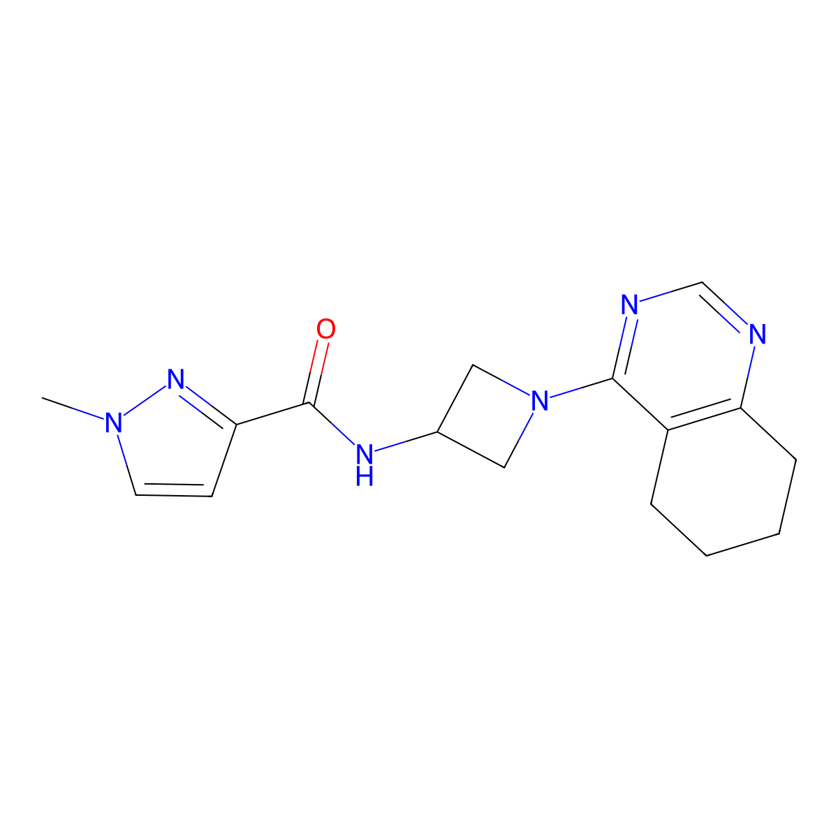 1-methyl-N-[1-(5,6,7,8-tetrahydroquinazolin-4-yl)azetidin-3-yl]-1H-pyrazole-3-carboxamide molecular structure, CAS 3054573-69-9