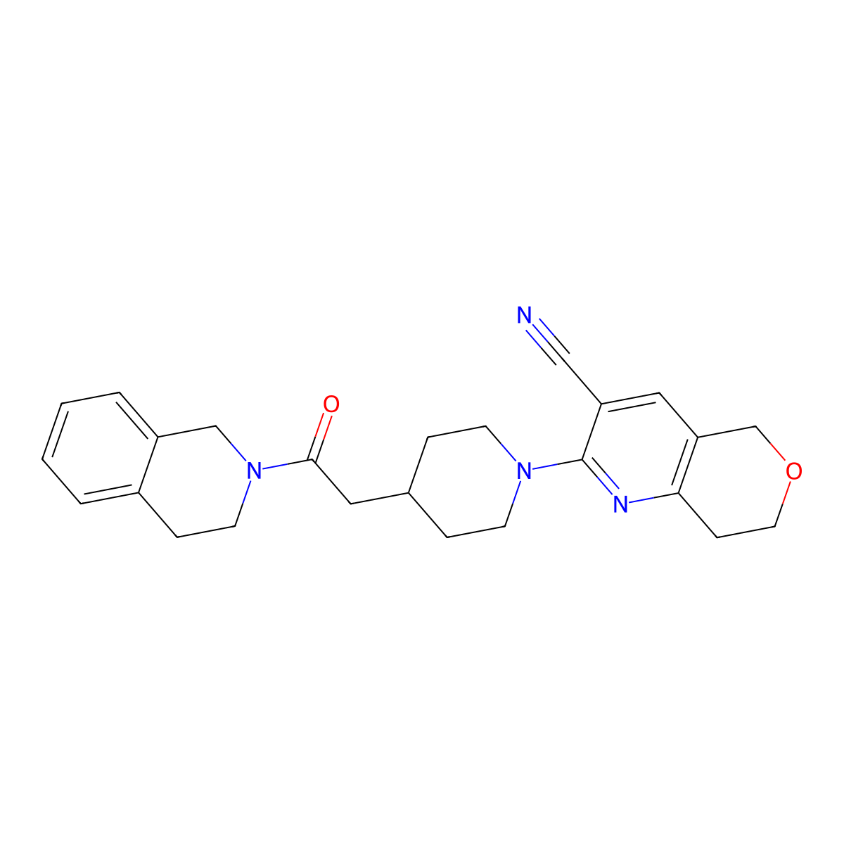 2-{4-[2-oxo-2-(1,2,3,4-tetrahydroisoquinolin-2-yl)ethyl]piperidin-1-yl}-5H,7H,8H-pyrano[4,3-b]pyridine-3-carbonitrile molecular structure, CAS 3054573-72-4