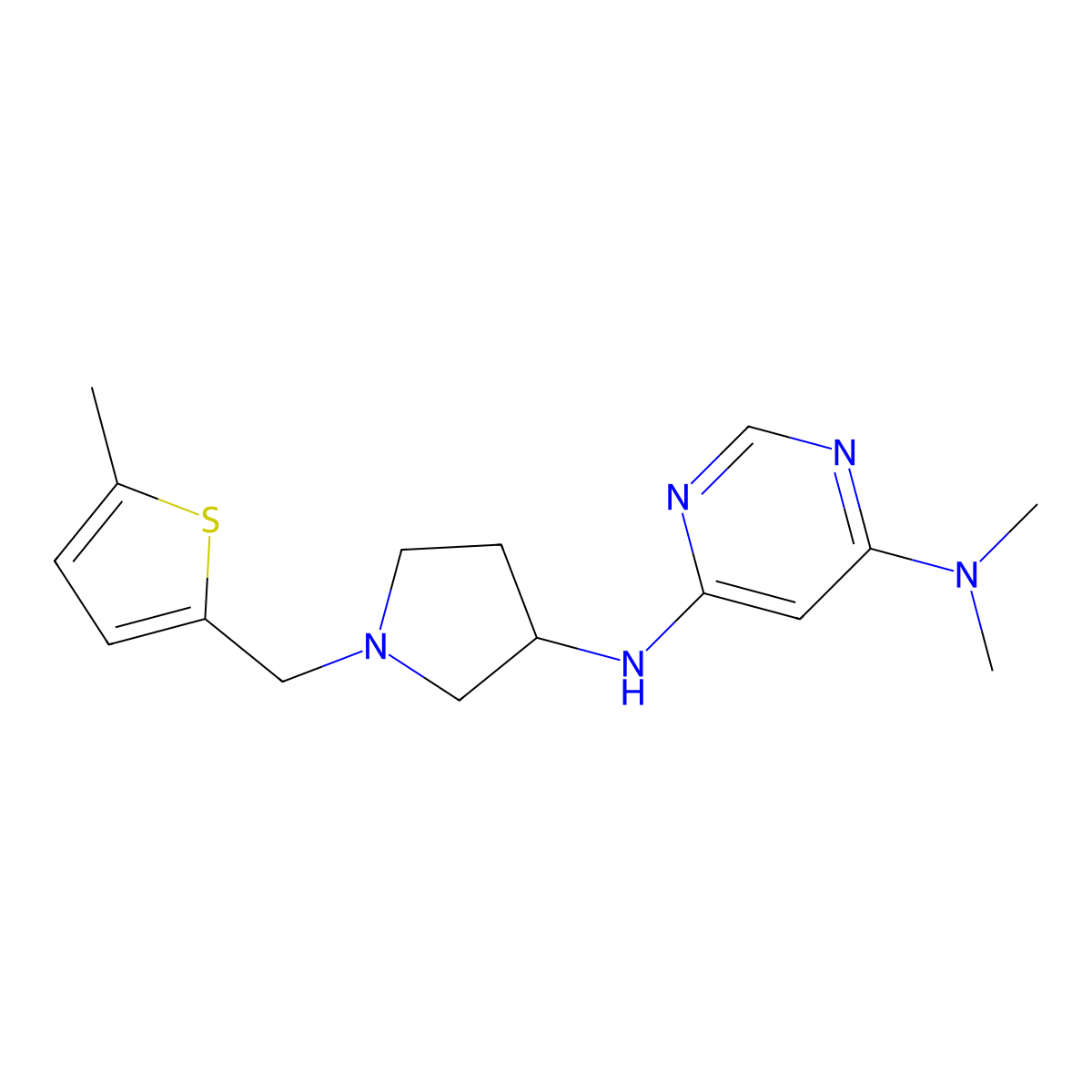 N4,N4-dimethyl-N6-{1-[(5-methylthiophen-2-yl)methyl]pyrrolidin-3-yl}pyrimidine-4,6-diamine molecular structure, CAS 3054573-77-9