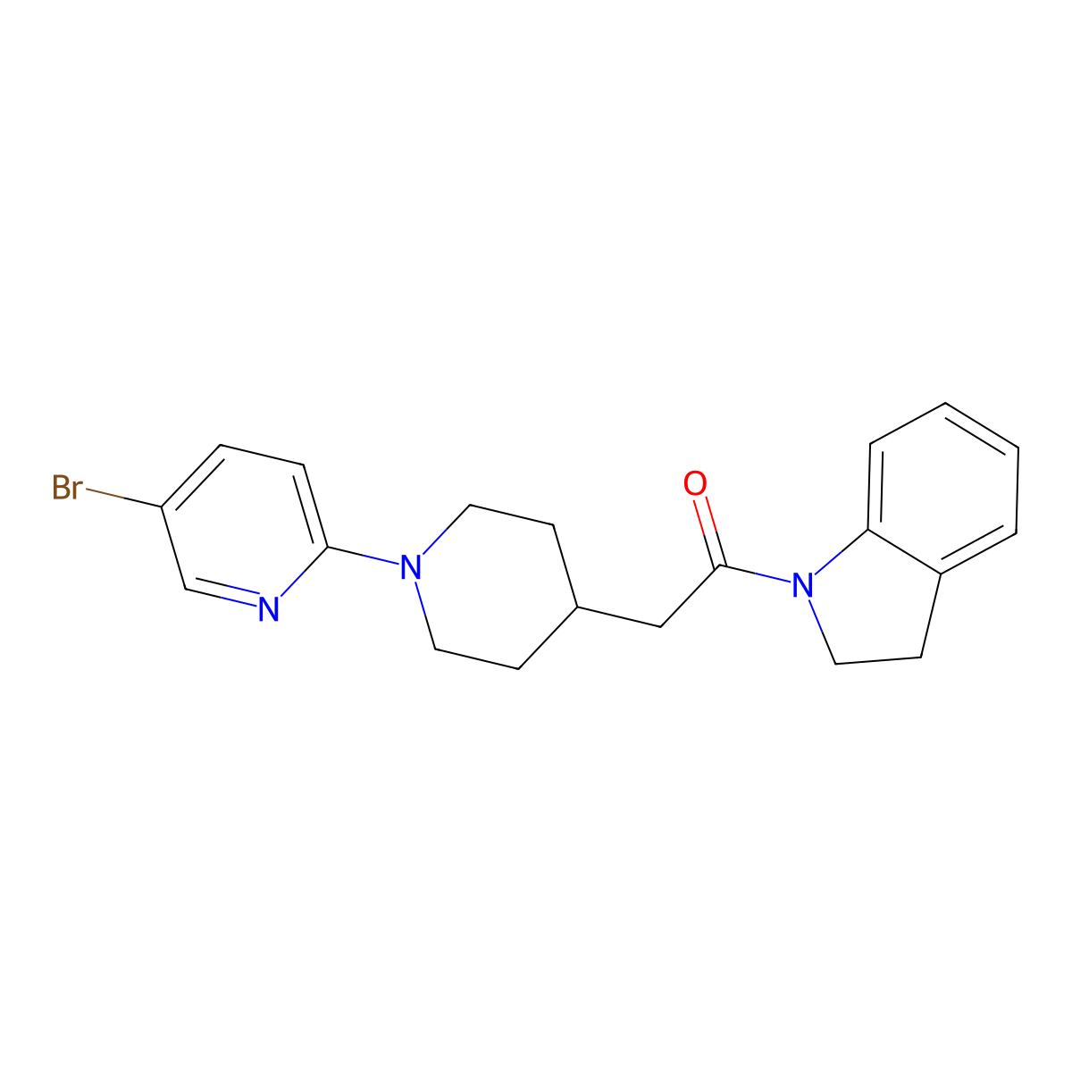 2-[1-(5-bromopyridin-2-yl)piperidin-4-yl]-1-(2,3-dihydro-1H-indol-1-yl)ethan-1-one molecular structure, CAS 3054573-80-4