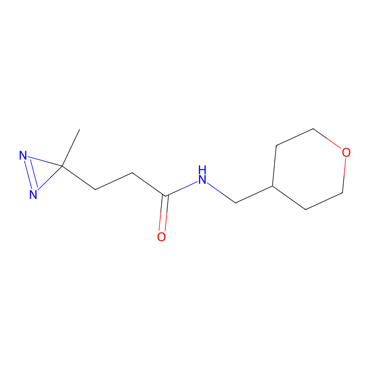 3-(3-methyl-3H-diazirin-3-yl)-N-[(oxan-4-yl)methyl]propanamide molecular structure, CAS 3054573-81-5