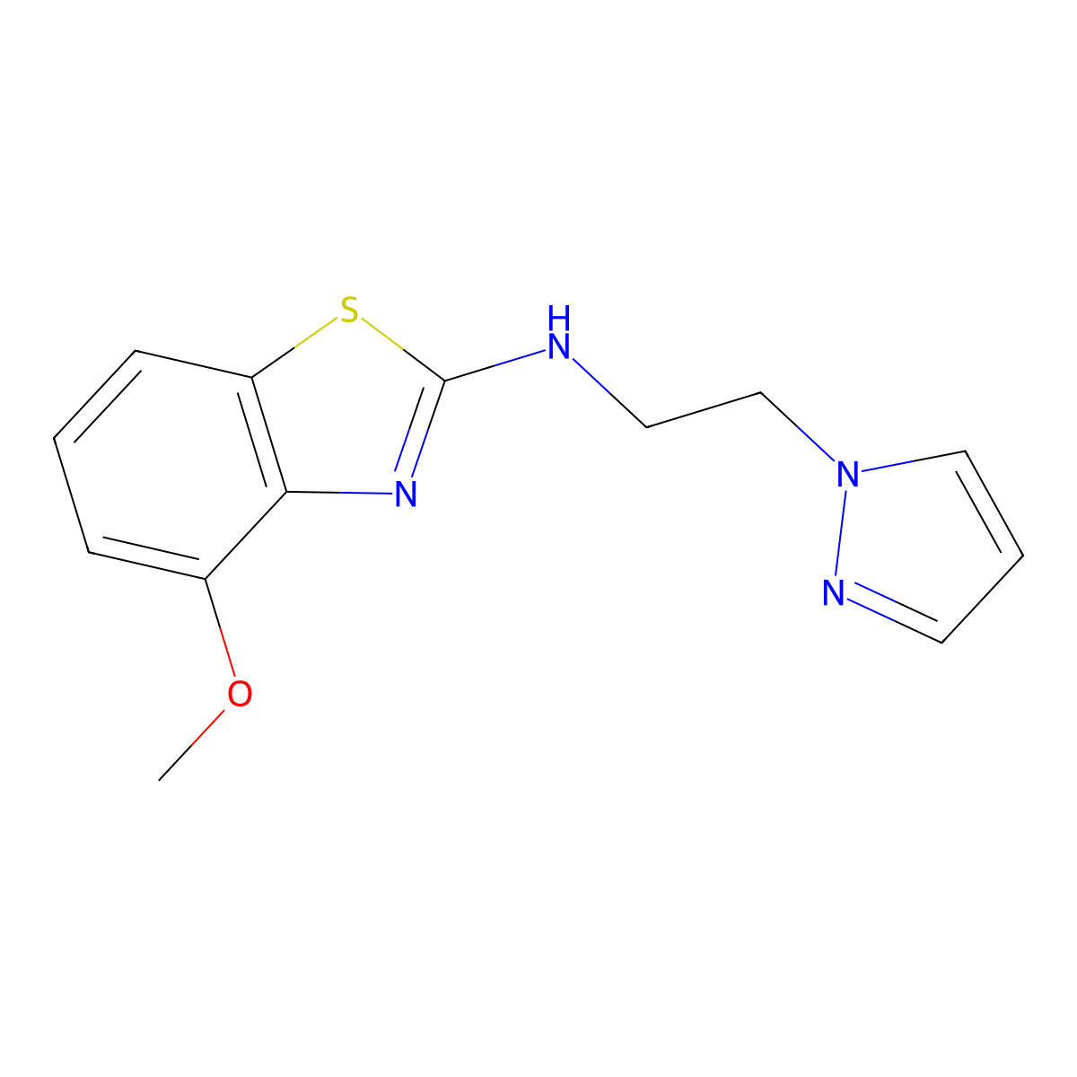 4-methoxy-N-[2-(1H-pyrazol-1-yl)ethyl]-1,3-benzothiazol-2-amine molecular structure, CAS 3054573-83-7