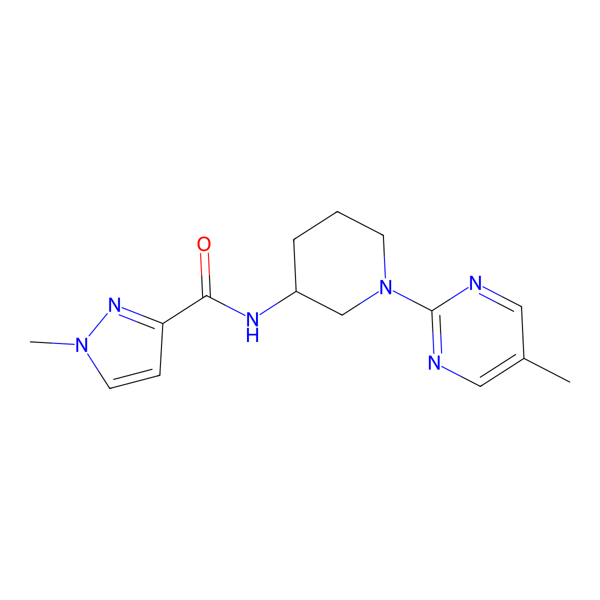 1-methyl-N-[1-(5-methylpyrimidin-2-yl)piperidin-3-yl]-1H-pyrazole-3-carboxamide molecular structure, CAS 3054573-85-9