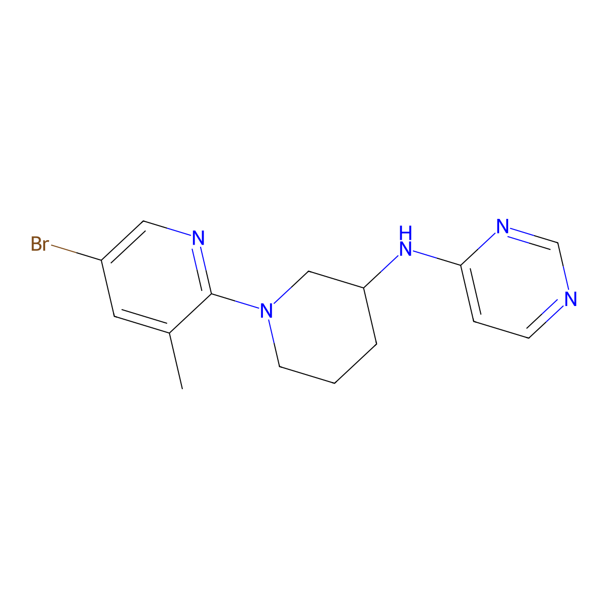 N-[1-(5-bromo-3-methylpyridin-2-yl)piperidin-3-yl]pyrimidin-4-amine molecular structure, CAS 3054573-87-1