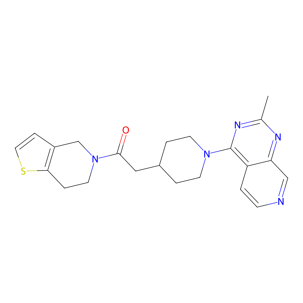 2-(1-{2-methylpyrido[3,4-d]pyrimidin-4-yl}piperidin-4-yl)-1-{4H,5H,6H,7H-thieno[3,2-c]pyridin-5-yl}ethan-1-one molecular structure, CAS 3054573-88-2