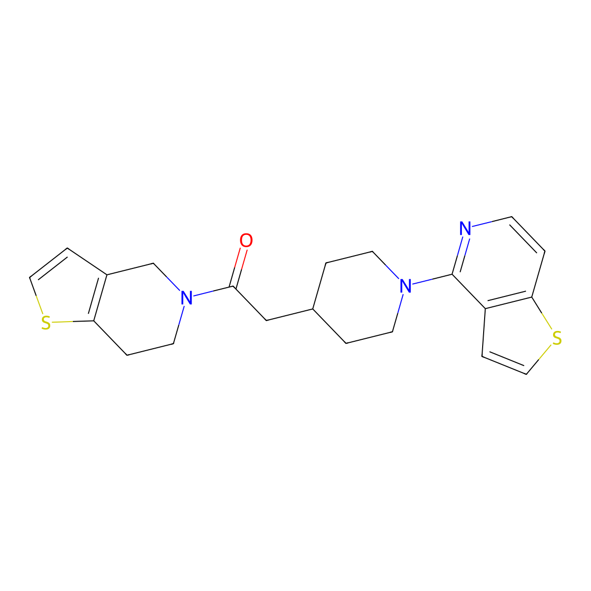 1-(6,7-dihydro-4H-thieno[3,2-c]pyridin-5-yl)-2-(1-thieno[3,2-c]pyridin-4-ylpiperidin-4-yl)ethanone molecular structure, CAS 3054573-89-3