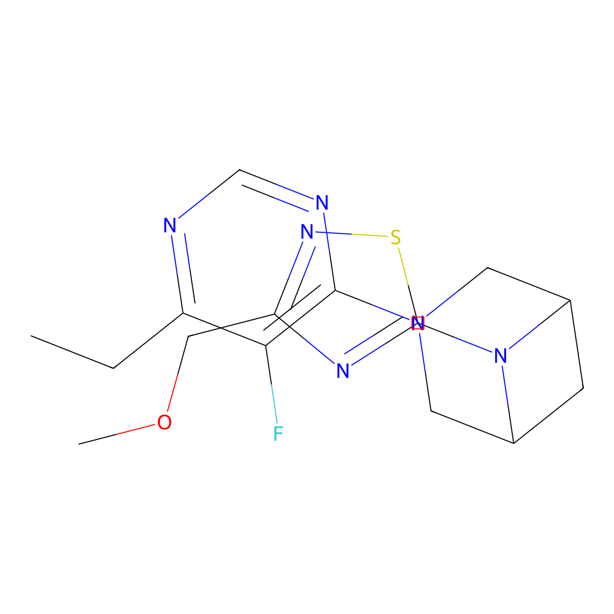 3-(6-Ethyl-5-fluoropyrimidin-4-yl)-6-[3-(methoxymethyl)-1,2,4-thiadiazol-5-yl]-3,6-diazabicyclo[3.1.1]heptane molecular structure, CAS 3054573-91-7