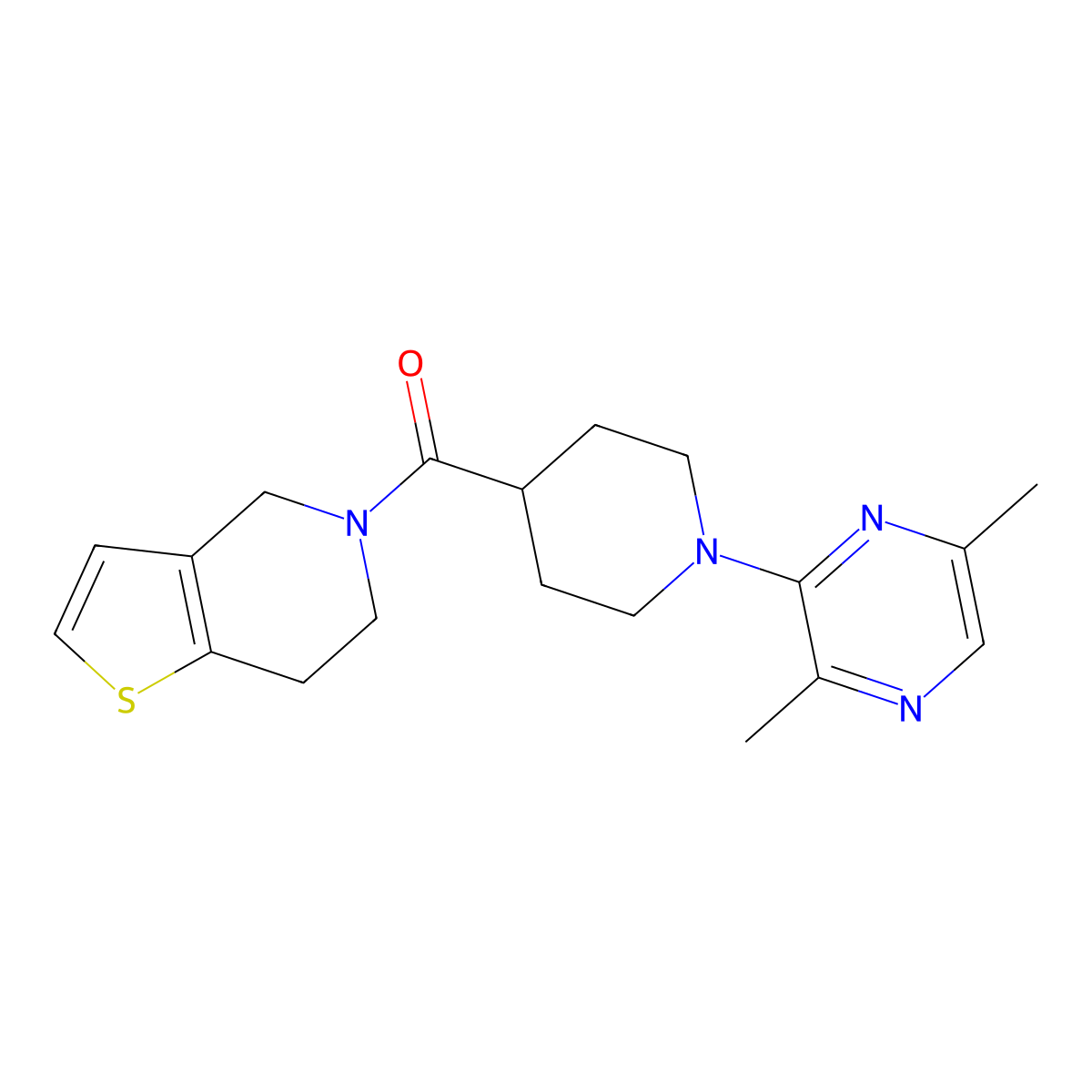 2,5-dimethyl-3-(4-{4H,5H,6H,7H-thieno[3,2-c]pyridine-5-carbonyl}piperidin-1-yl)pyrazine molecular structure, CAS 3054573-92-8