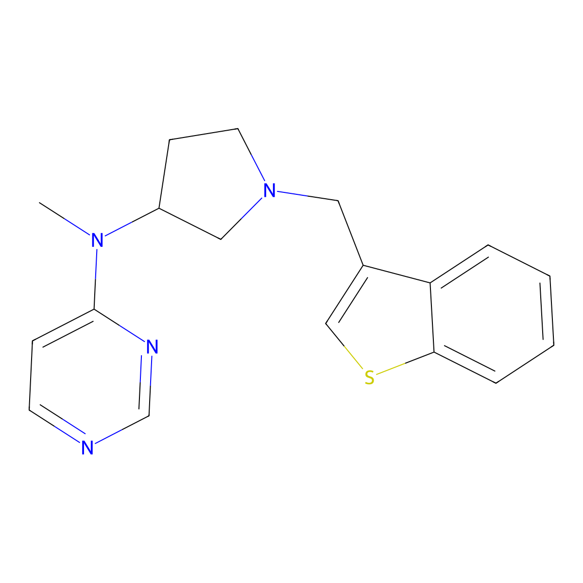 N-{1-[(1-benzothiophen-3-yl)methyl]pyrrolidin-3-yl}-N-methylpyrimidin-4-amine molecular structure, CAS 3054574-02-3