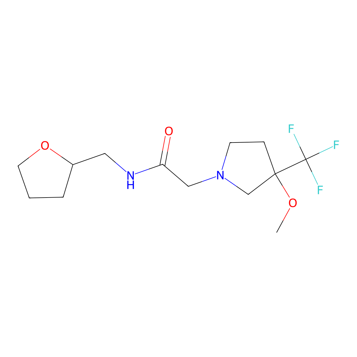 2-[3-methoxy-3-(trifluoromethyl)pyrrolidin-1-yl]-N-[(oxolan-2-yl)methyl]acetamide molecular structure, CAS 3054574-16-9