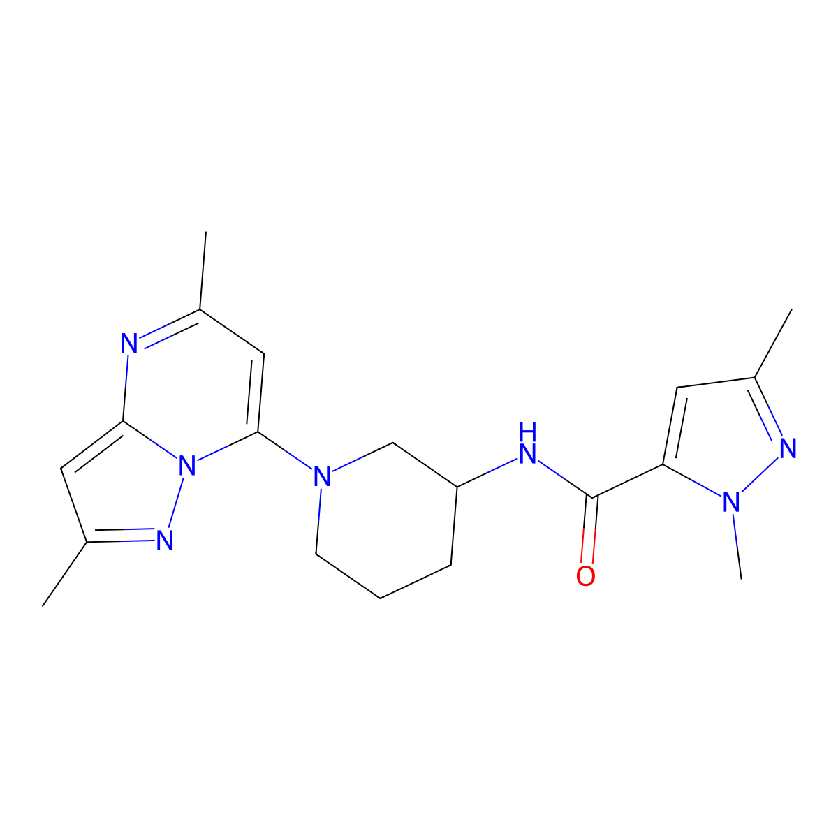 N-(1-{2,5-dimethylpyrazolo[1,5-a]pyrimidin-7-yl}piperidin-3-yl)-1,3-dimethyl-1H-pyrazole-5-carboxamide molecular structure, CAS 3054574-19-2
