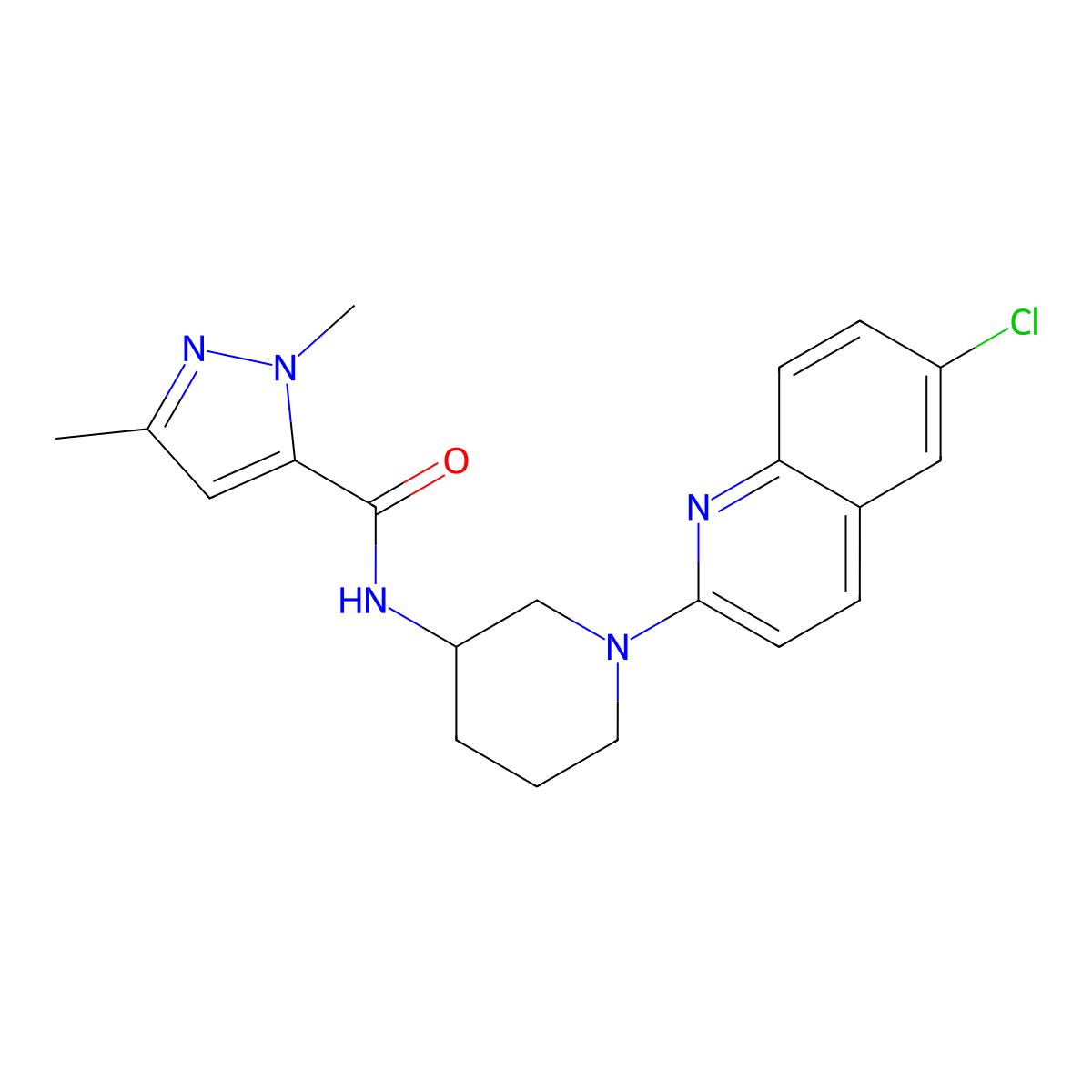 N-[1-(6-chloroquinolin-2-yl)piperidin-3-yl]-1,3-dimethyl-1H-pyrazole-5-carboxamide molecular structure, CAS 3054574-21-6