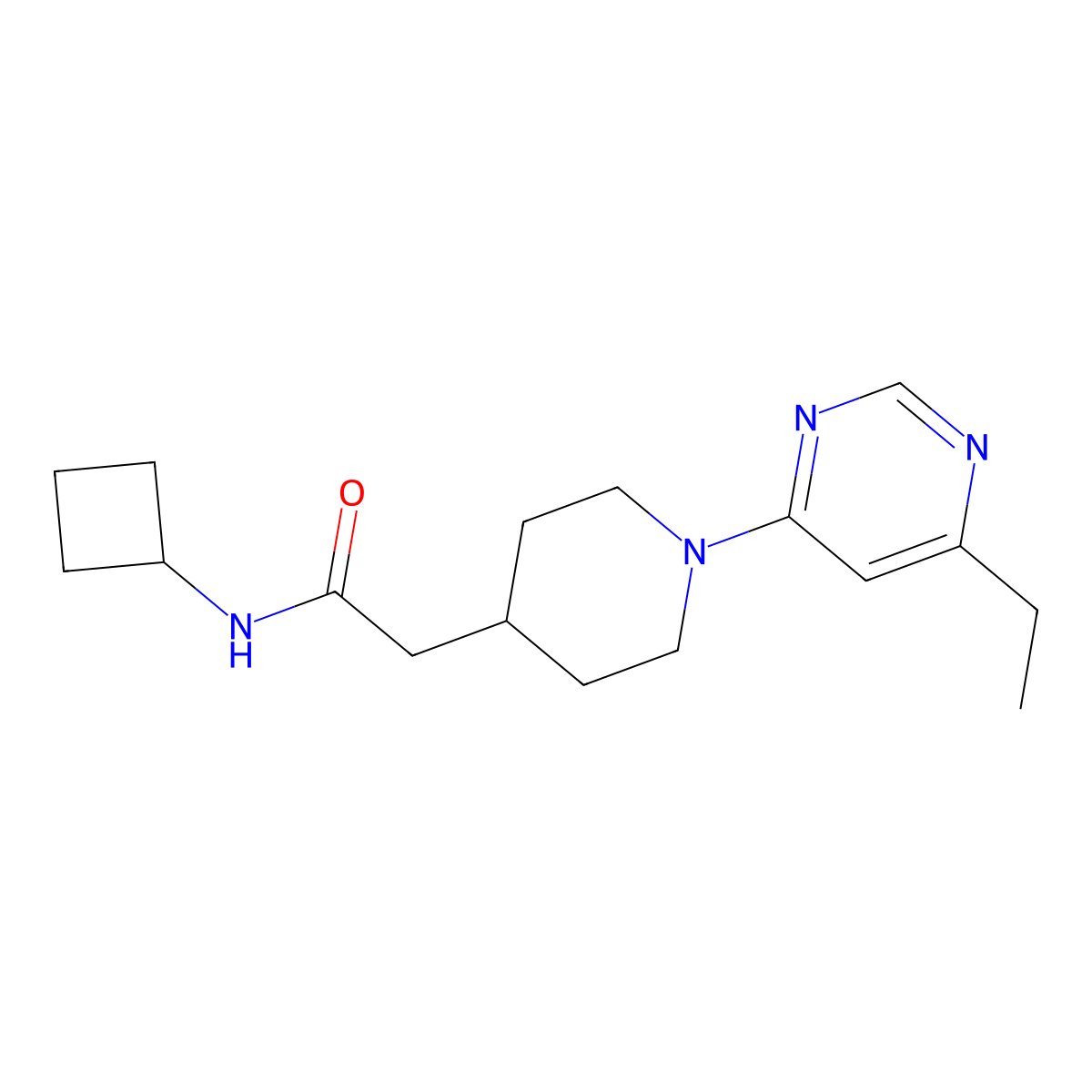 N-cyclobutyl-2-[1-(6-ethylpyrimidin-4-yl)piperidin-4-yl]acetamide molecular structure, CAS 3054574-24-9