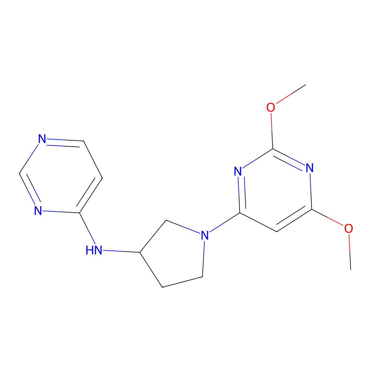 N-[1-(2,6-dimethoxypyrimidin-4-yl)pyrrolidin-3-yl]pyrimidin-4-amine molecular structure, CAS 3054574-26-1