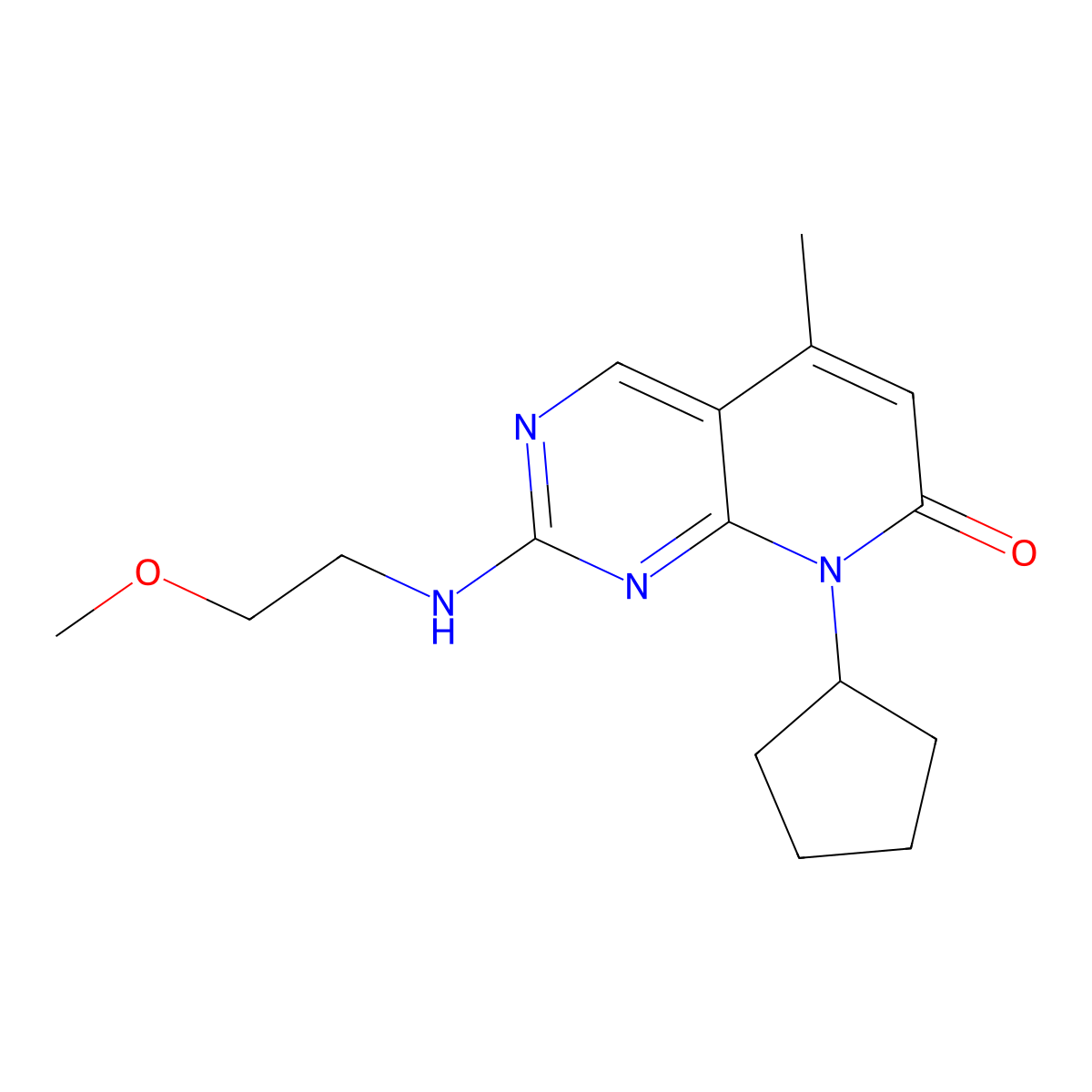 8-cyclopentyl-2-[(2-methoxyethyl)amino]-5-methyl-7H,8H-pyrido[2,3-d]pyrimidin-7-one molecular structure, CAS 3054574-29-4