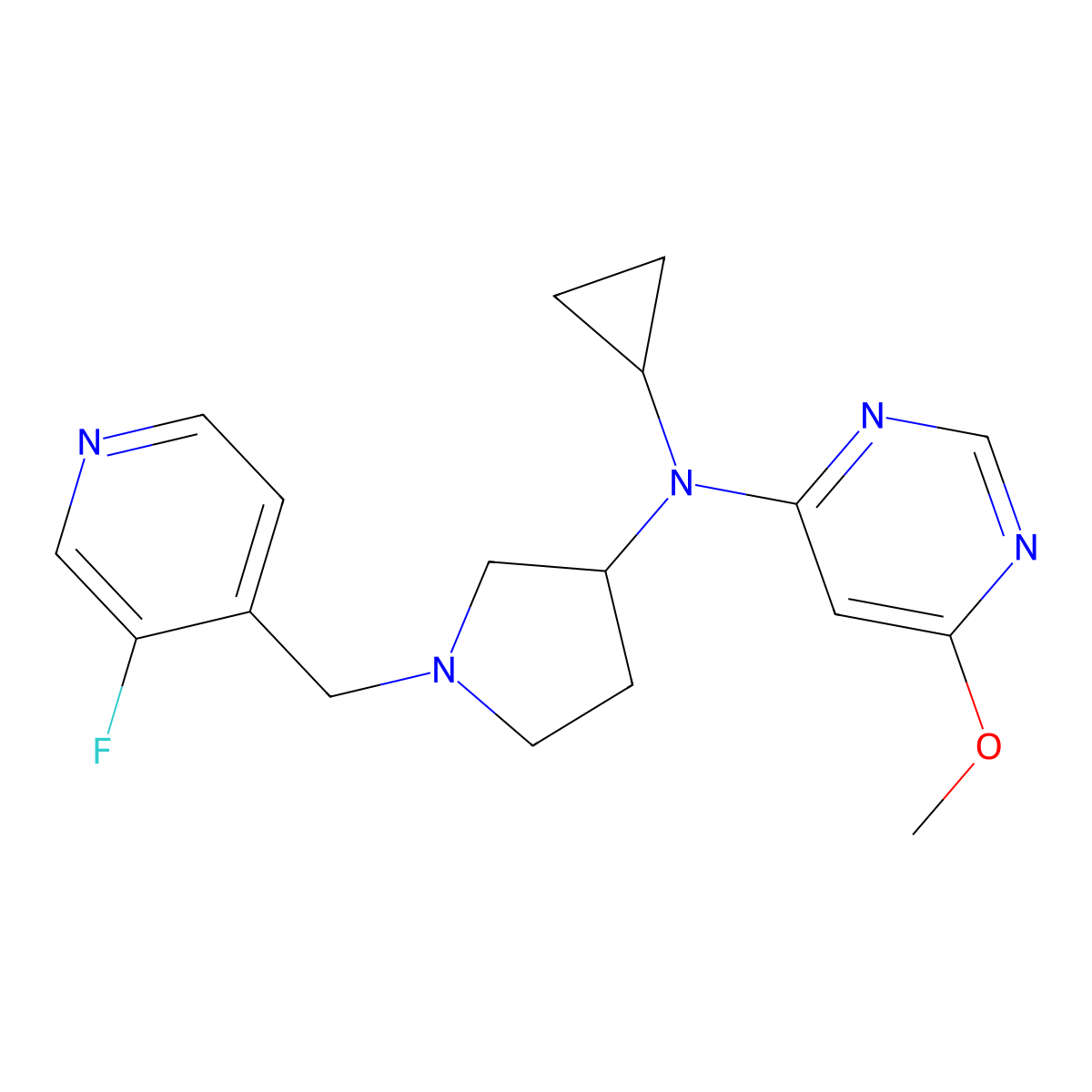 N-cyclopropyl-N-{1-[(3-fluoropyridin-4-yl)methyl]pyrrolidin-3-yl}-6-methoxypyrimidin-4-amine molecular structure, CAS 3054574-33-0