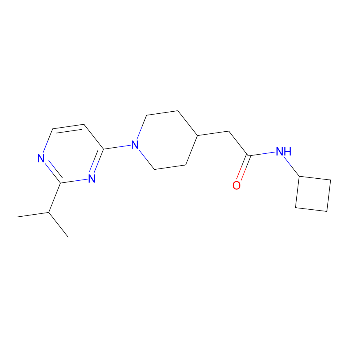 N-cyclobutyl-2-{1-[2-(propan-2-yl)pyrimidin-4-yl]piperidin-4-yl}acetamide molecular structure, CAS 3054574-35-2