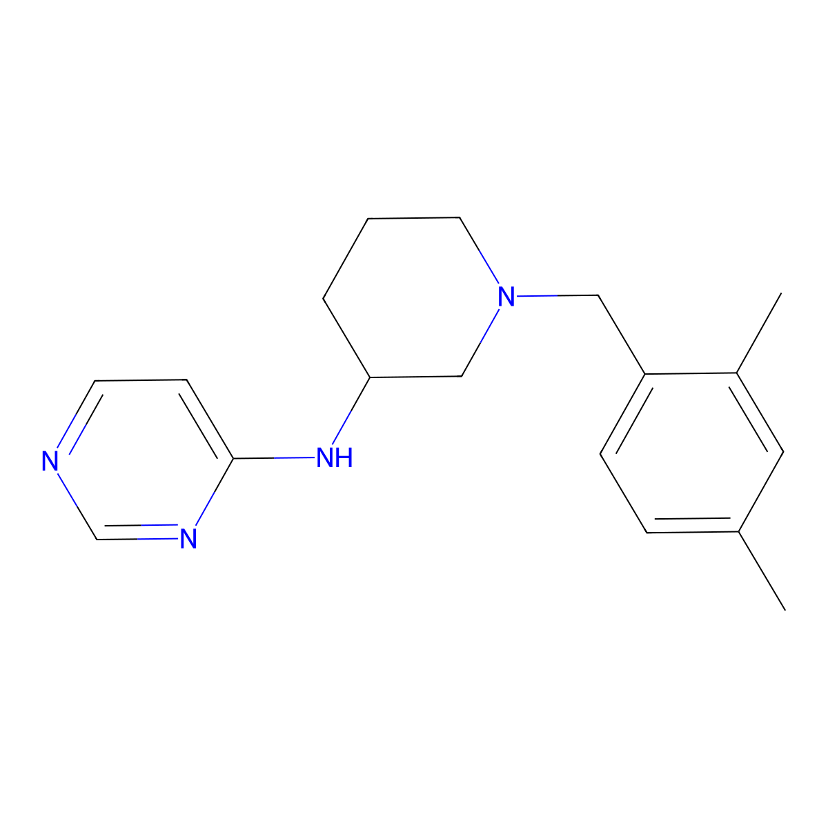 N-{1-[(2,4-dimethylphenyl)methyl]piperidin-3-yl}pyrimidin-4-amine molecular structure, CAS 3054574-36-3
