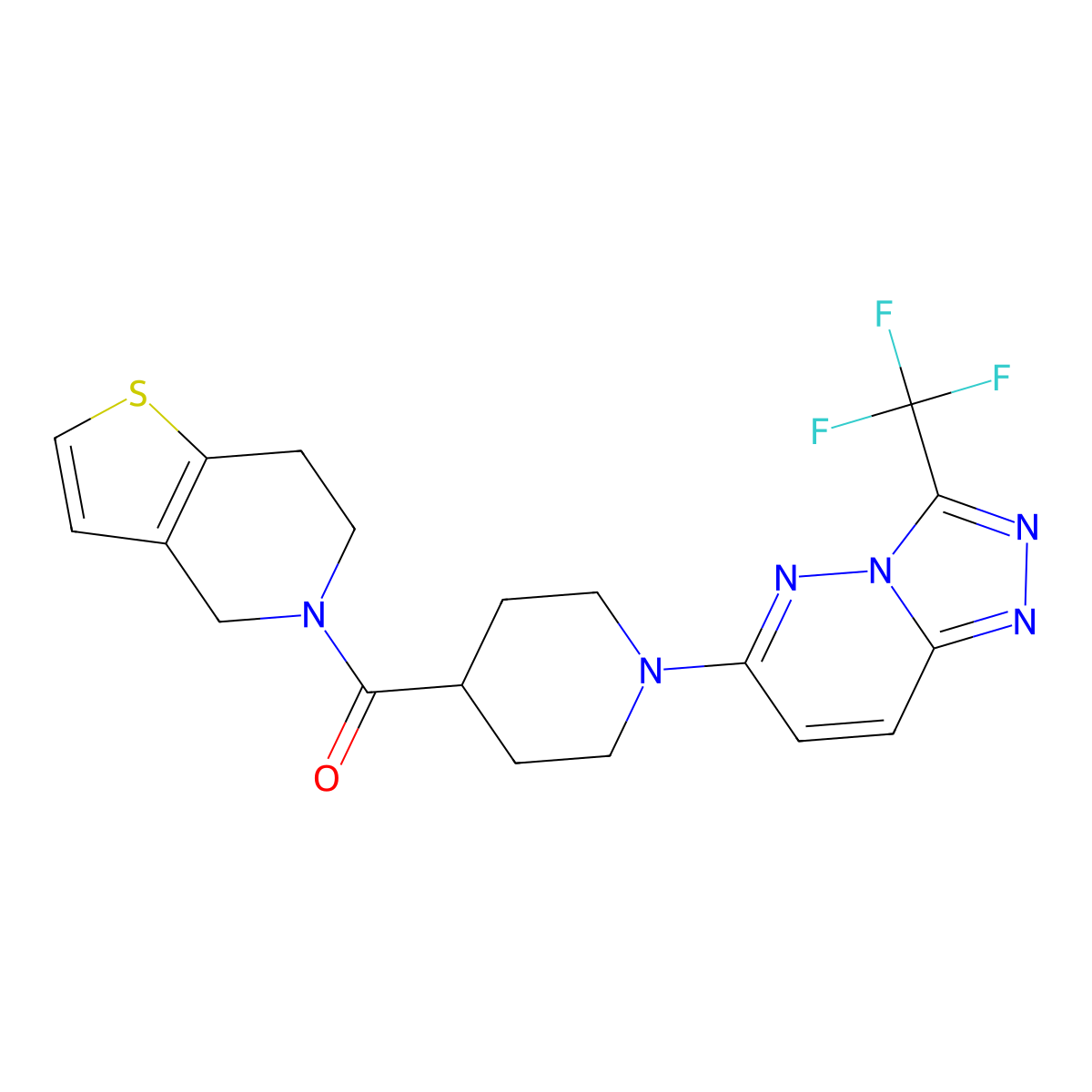 4-{4H,5H,6H,7H-thieno[3,2-c]pyridine-5-carbonyl}-1-[3-(trifluoromethyl)-[1,2,4]triazolo[4,3-b]pyridazin-6-yl]piperidine molecular structure, CAS 3054574-38-5