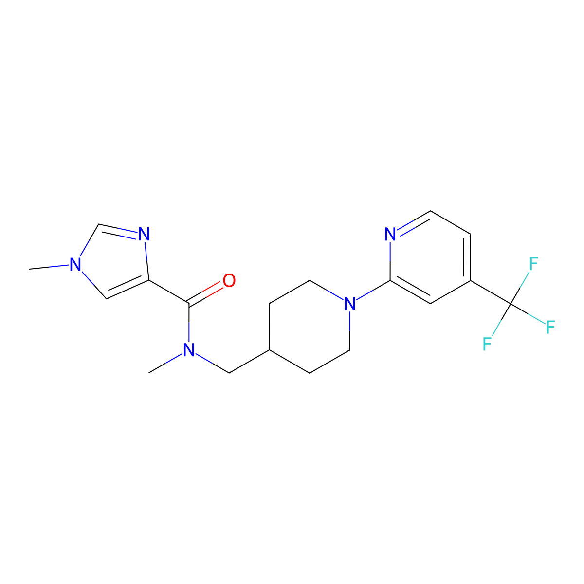 N,1-dimethyl-N-({1-[4-(trifluoromethyl)pyridin-2-yl]piperidin-4-yl}methyl)-1H-imidazole-4-carboxamide molecular structure, CAS 3054574-40-9