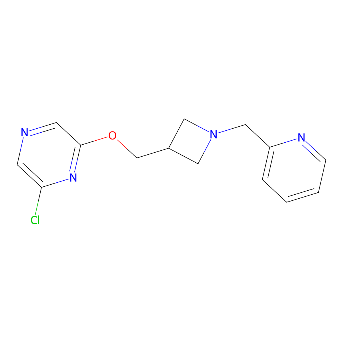 2-Chloro-6-({1-[(pyridin-2-yl)methyl]azetidin-3-yl}methoxy)pyrazine molecular structure, CAS 3054574-41-0