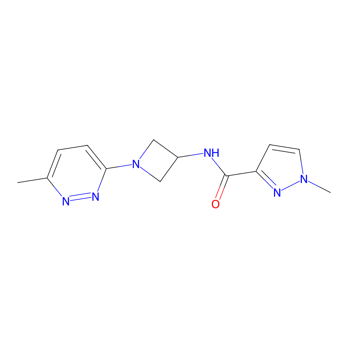 1-methyl-N-[1-(6-methylpyridazin-3-yl)azetidin-3-yl]-1H-pyrazole-3-carboxamide molecular structure, CAS 3054574-43-2