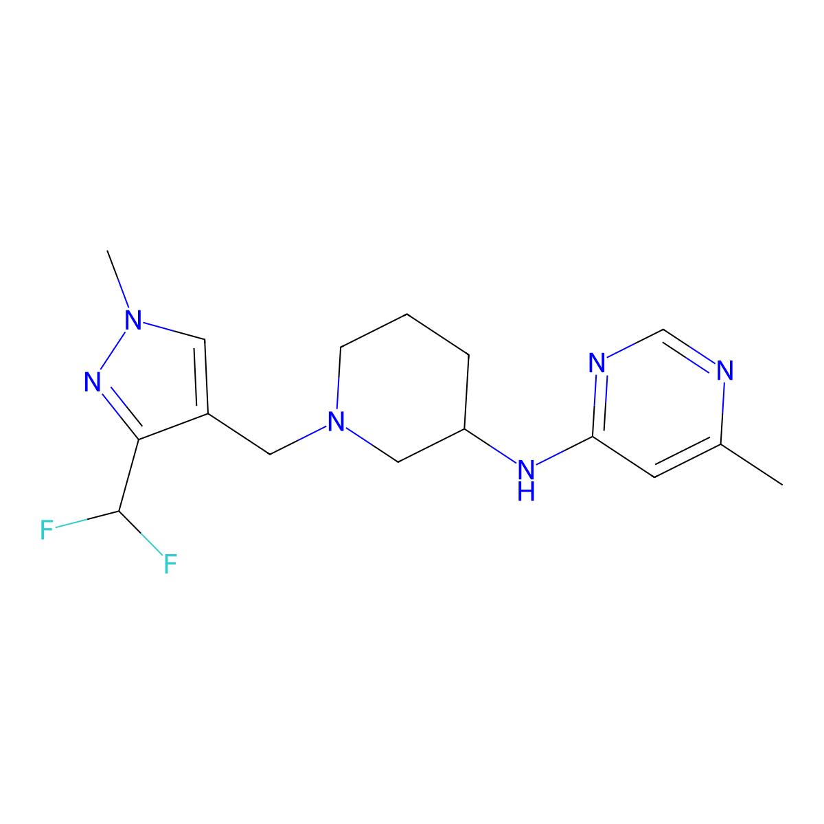 N-(1-{[3-(difluoromethyl)-1-methyl-1H-pyrazol-4-yl]methyl}piperidin-3-yl)-6-methylpyrimidin-4-amine molecular structure, CAS 3054574-45-4