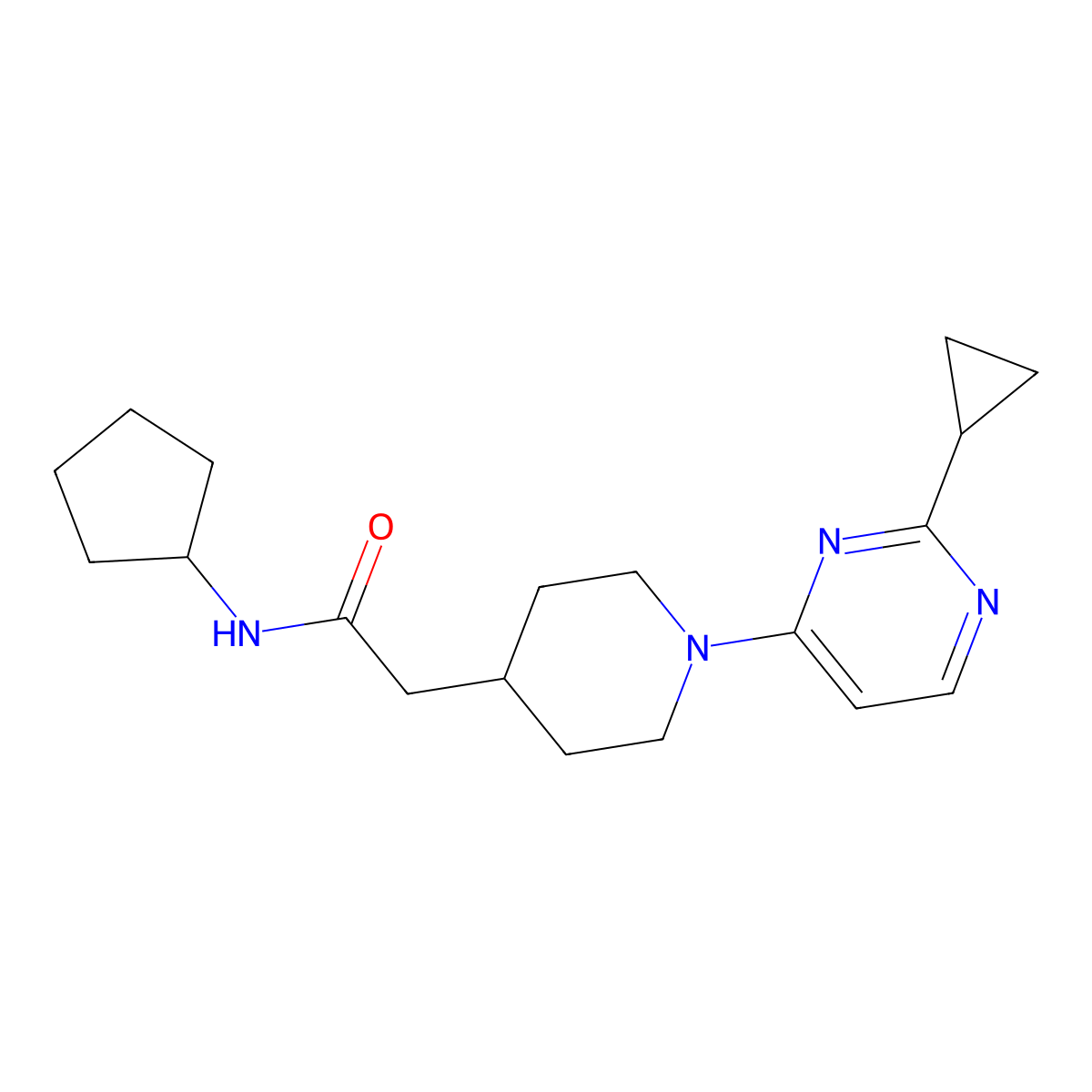 N-cyclopentyl-2-[1-(2-cyclopropylpyrimidin-4-yl)piperidin-4-yl]acetamide molecular structure, CAS 3054574-46-5
