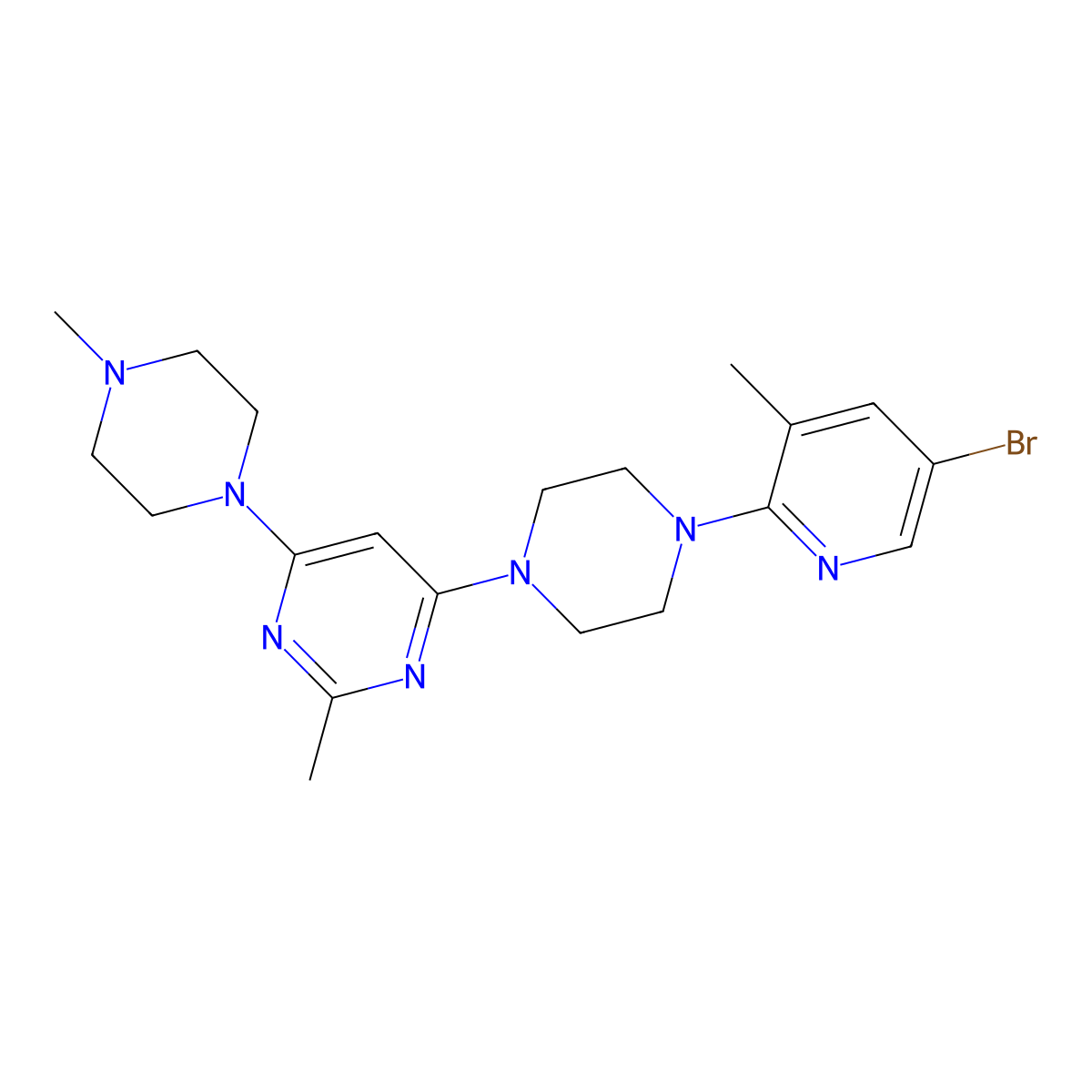 4-[4-(5-Bromo-3-methylpyridin-2-yl)piperazin-1-yl]-2-methyl-6-(4-methylpiperazin-1-yl)pyrimidine molecular structure, CAS 3054574-47-6